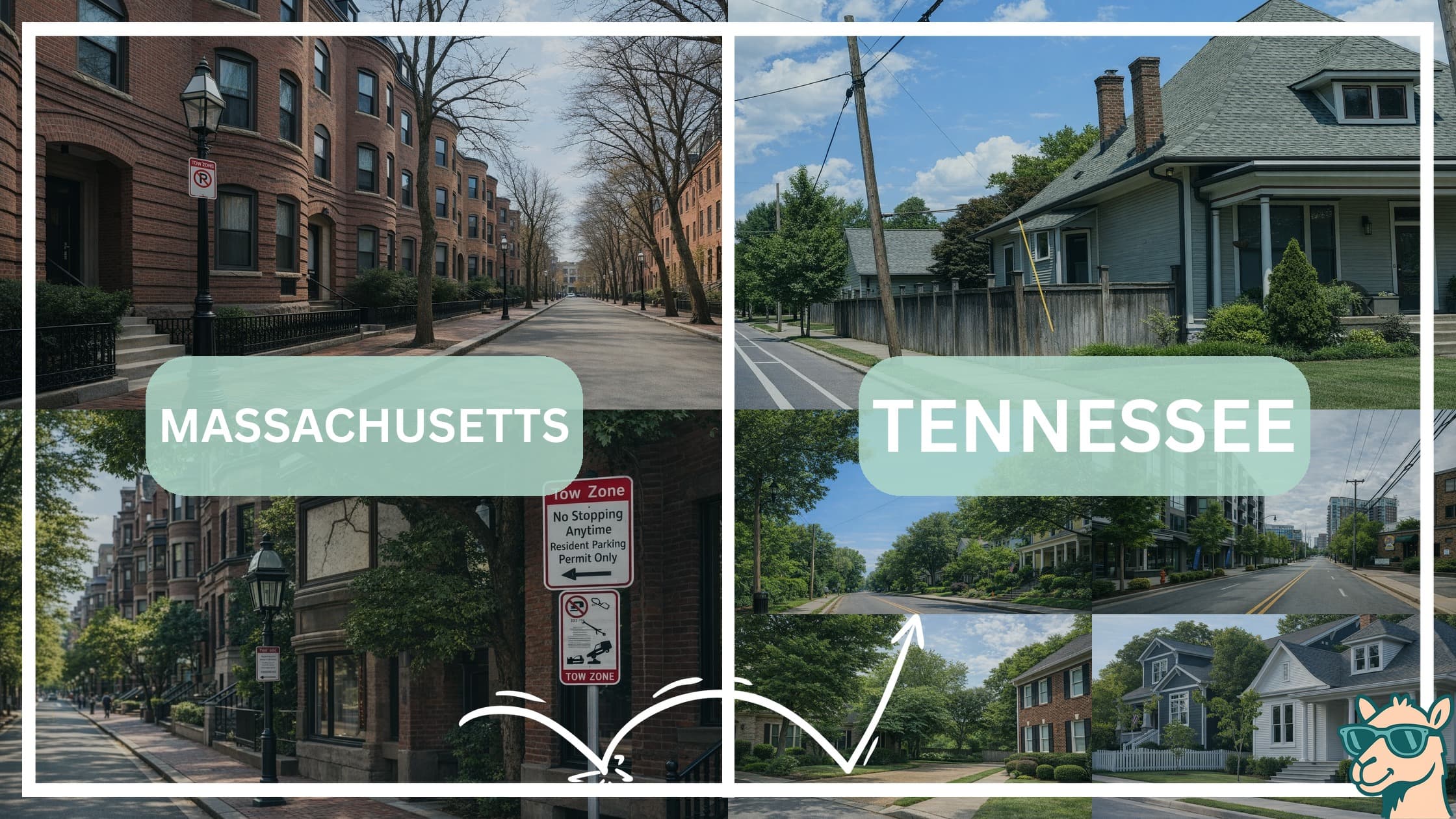 comparison of housing options and types between neighborhoods in Massachusetts and Tennessee