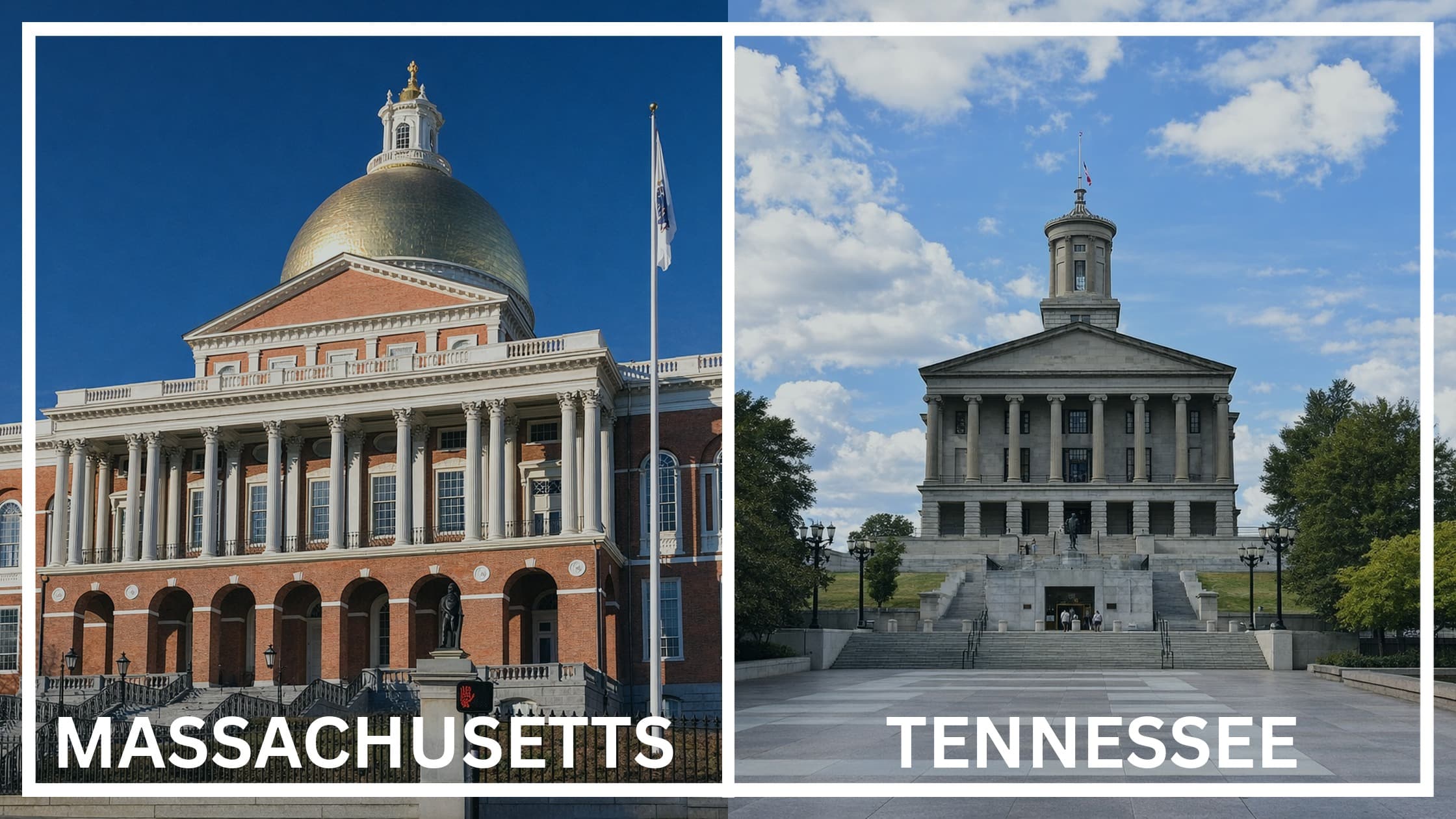 Comparing the state capitol buildings between Massachusetts and Tennessee.