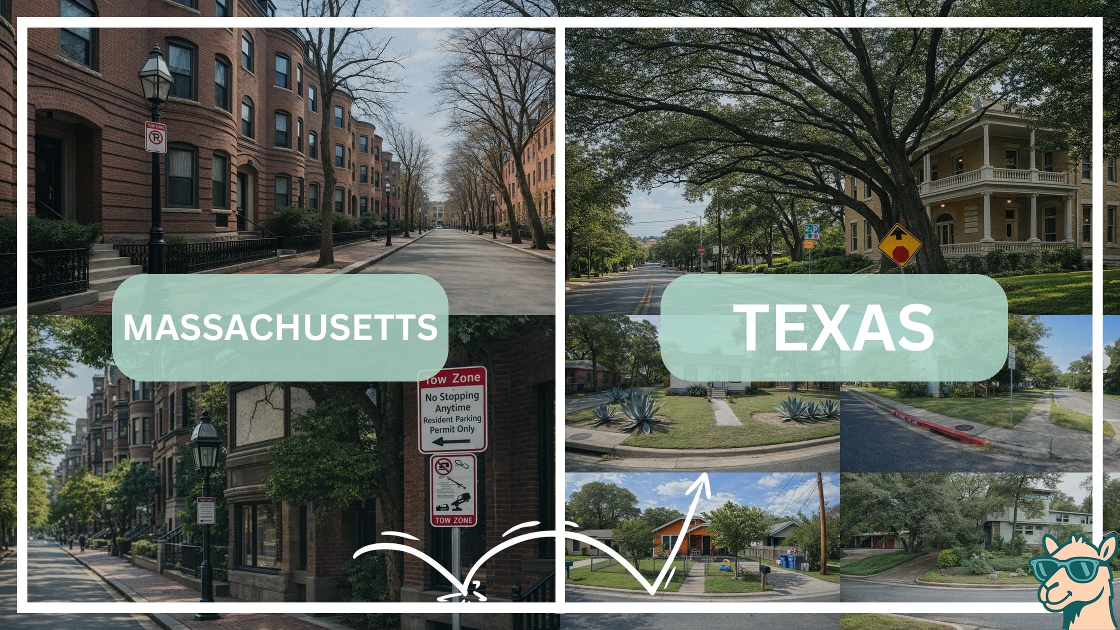 comparison of housing options and types between neighborhoods in Massachusetts and Texas