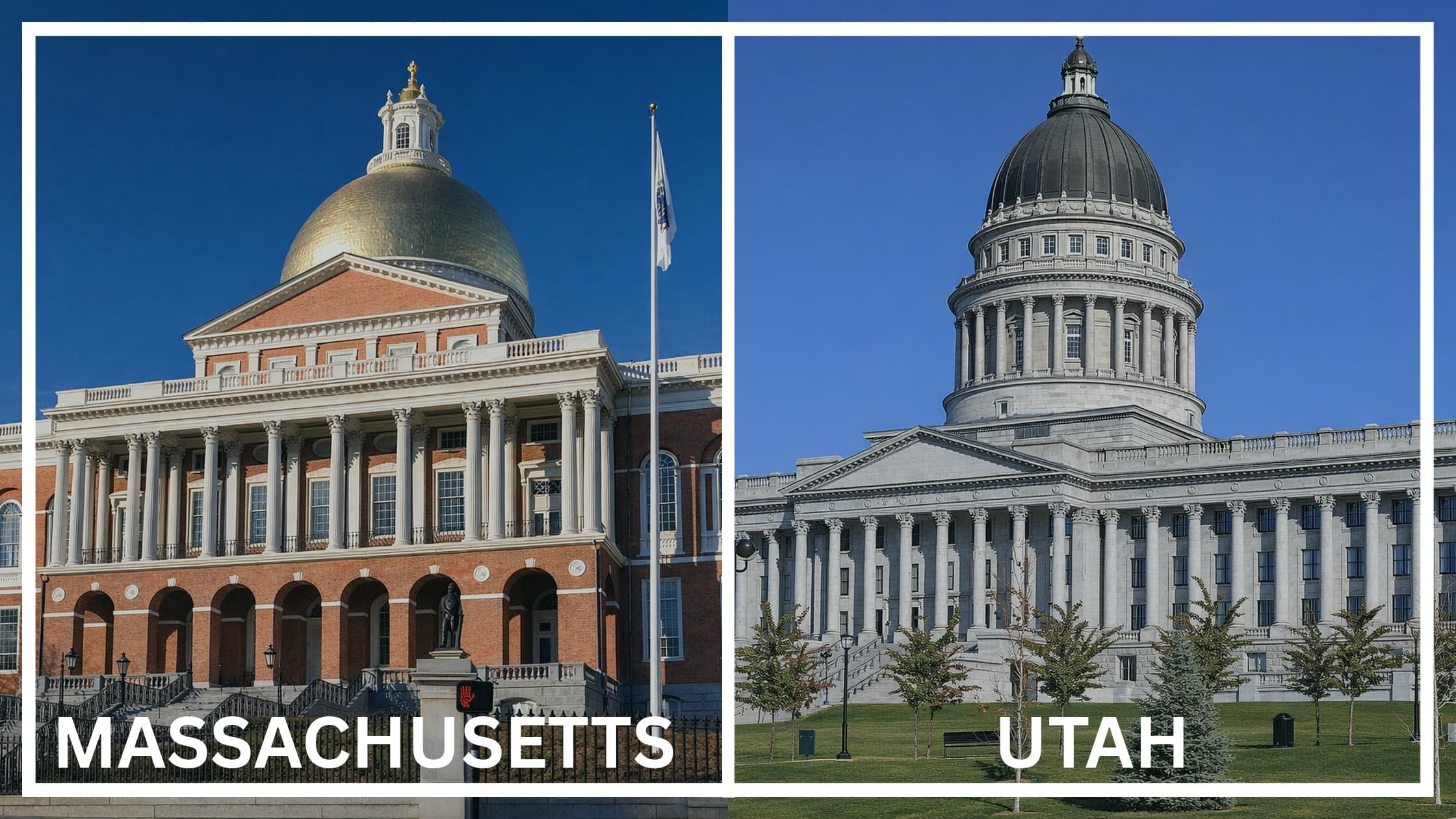 Comparing the state capitol buildings between Massachusetts and Utah.