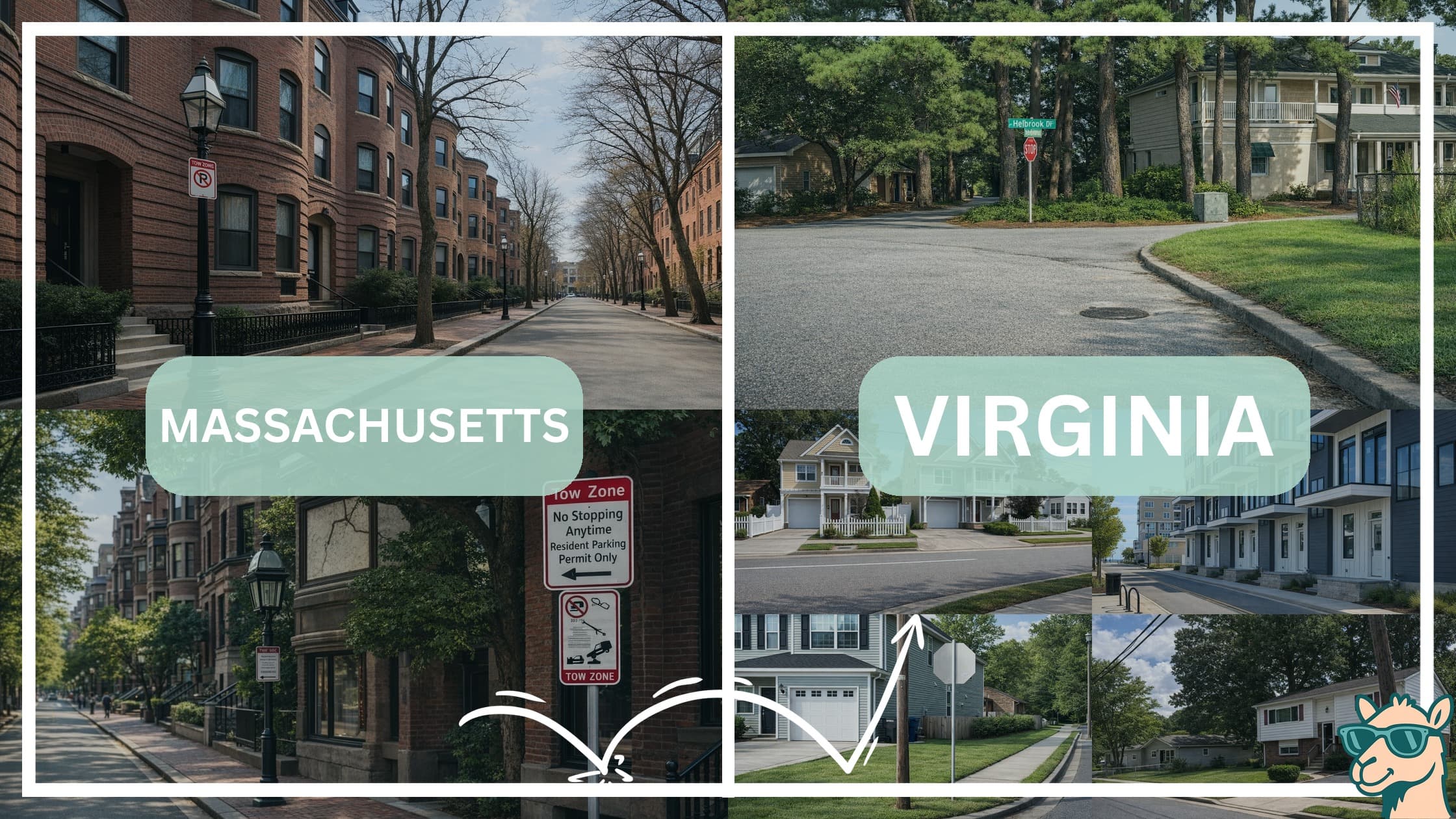 comparison of housing options and types between neighborhoods in Massachusetts and Virginia