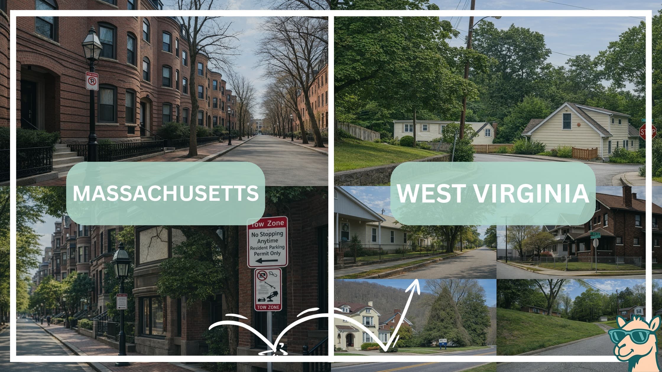 comparison of housing options and types between neighborhoods in Massachusetts and West Virginia