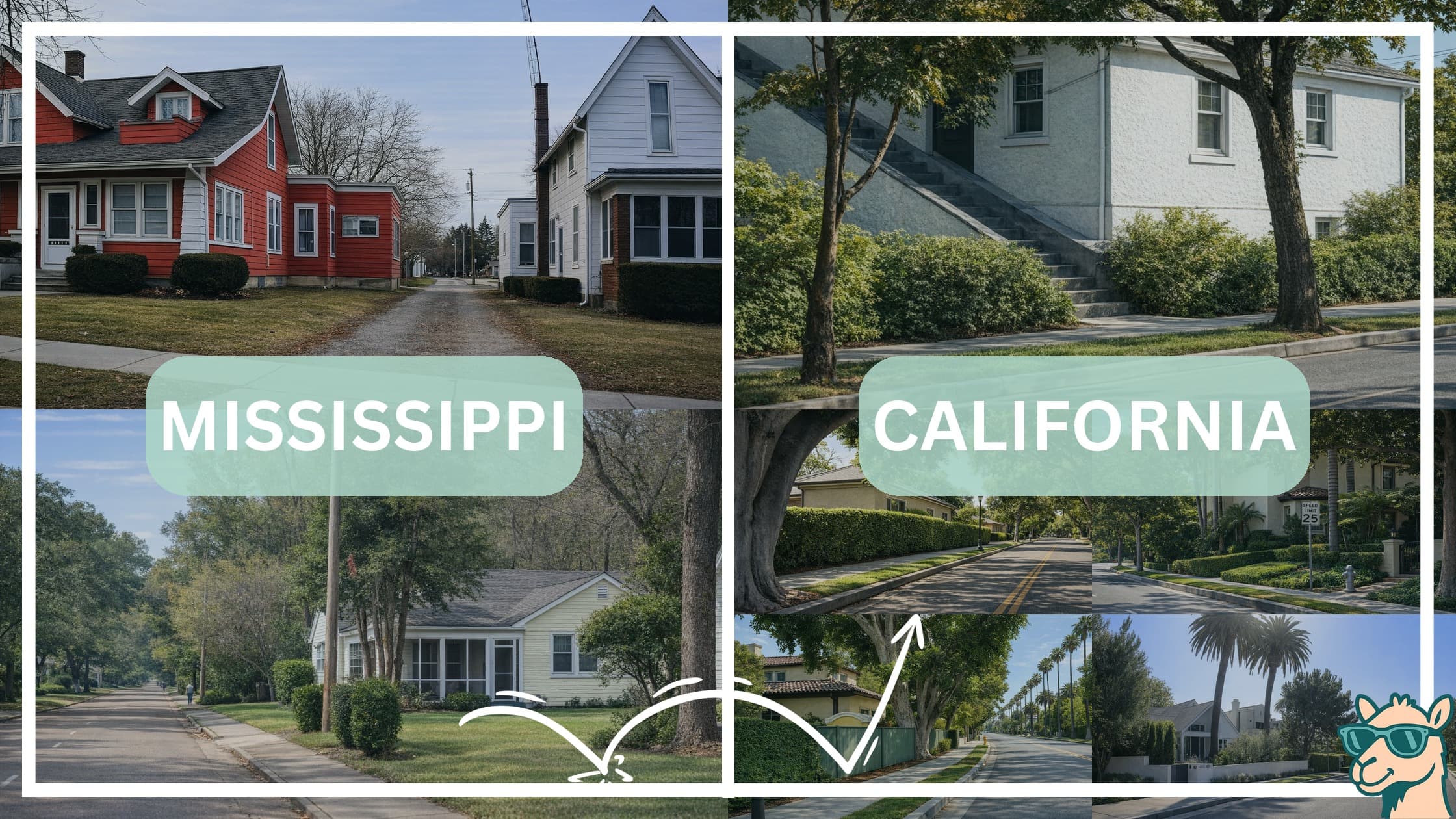 comparison of housing options and types between neighborhoods in Mississippi and California