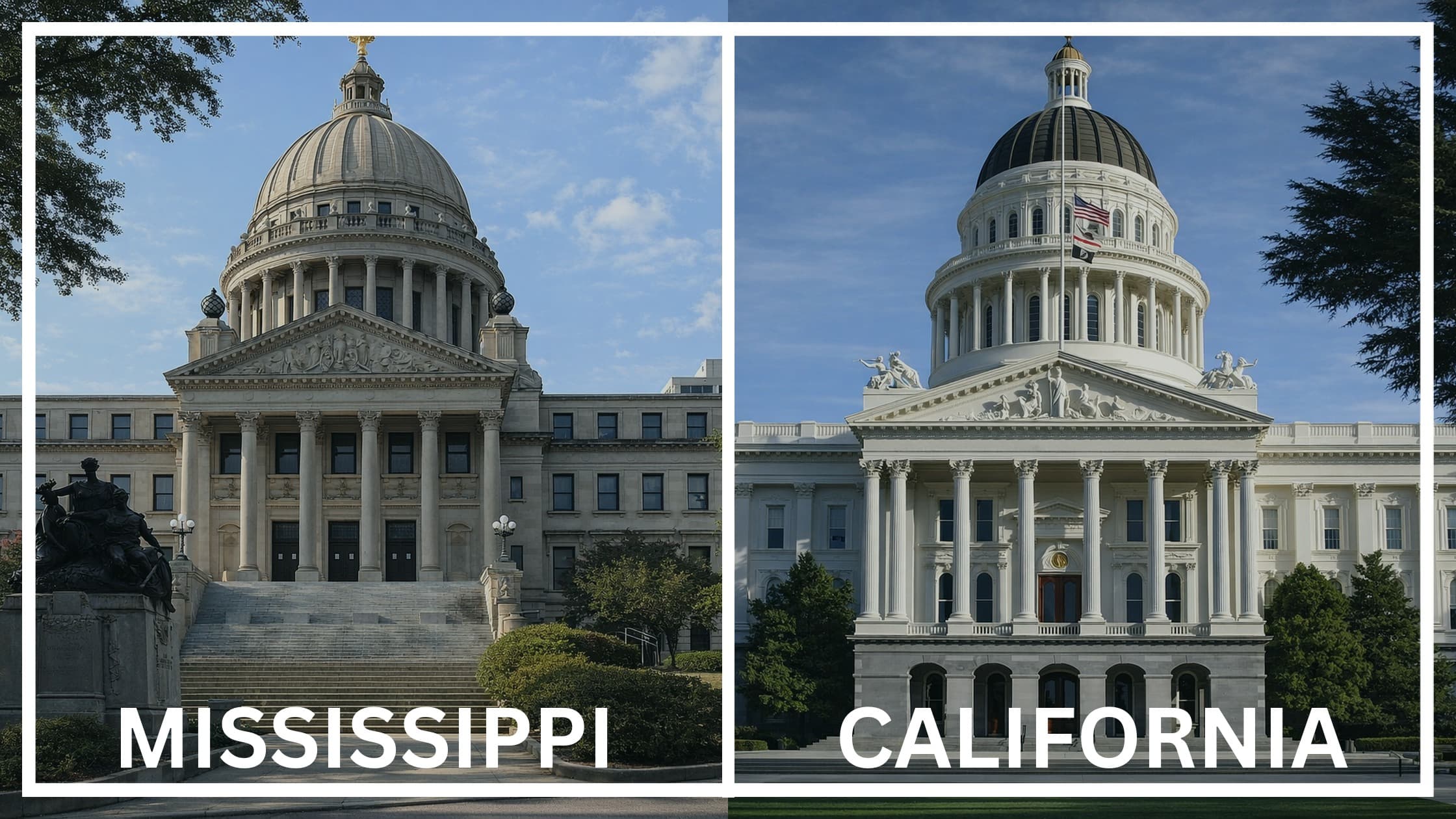 Comparing the state capitol buildings between Mississippi and California.