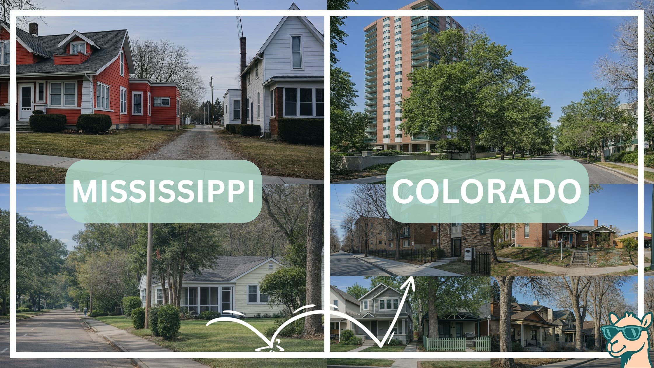 comparison of housing options and types between neighborhoods in Mississippi and Colorado