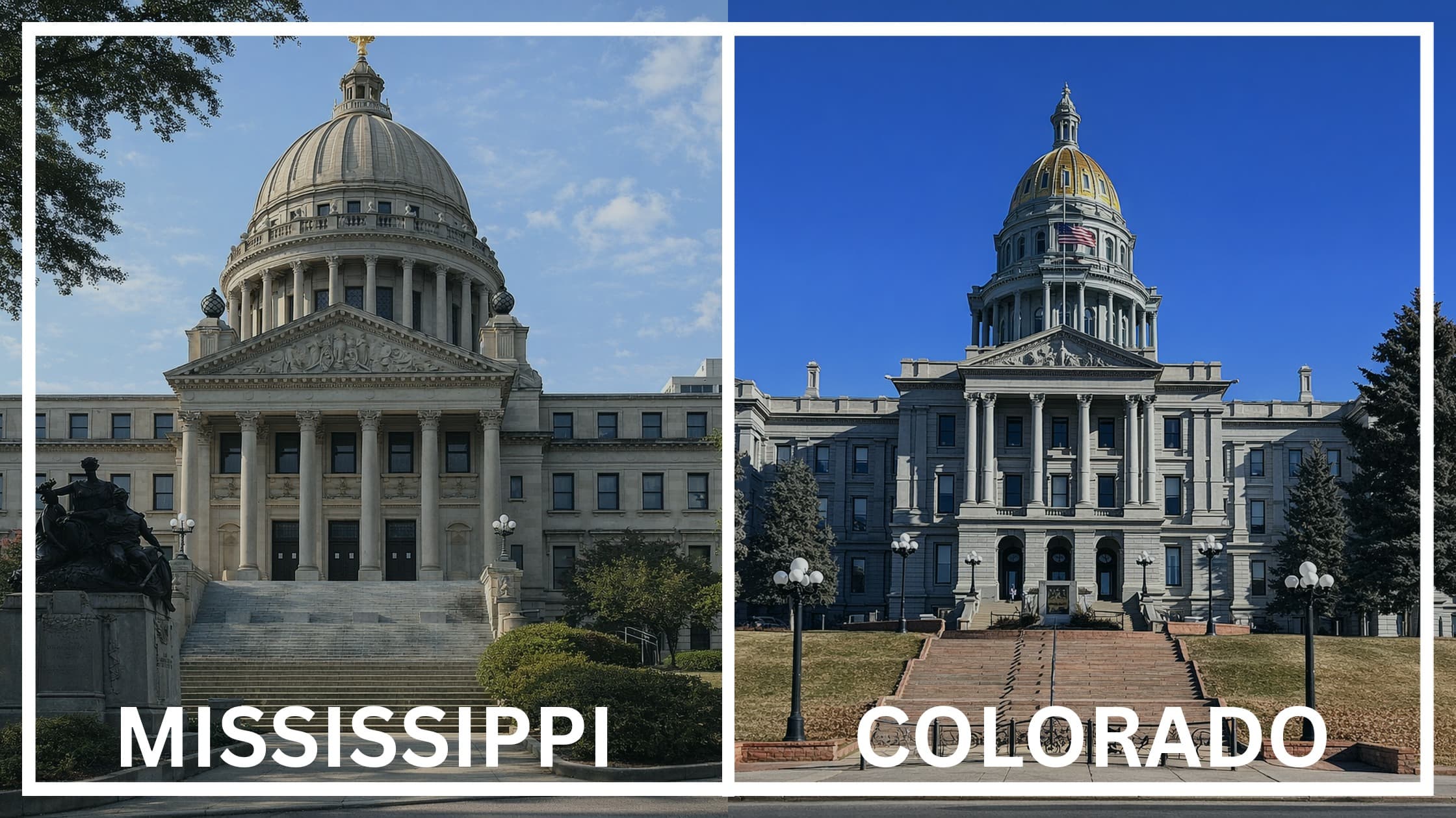 Comparing the state capitol buildings between Mississippi and Colorado.