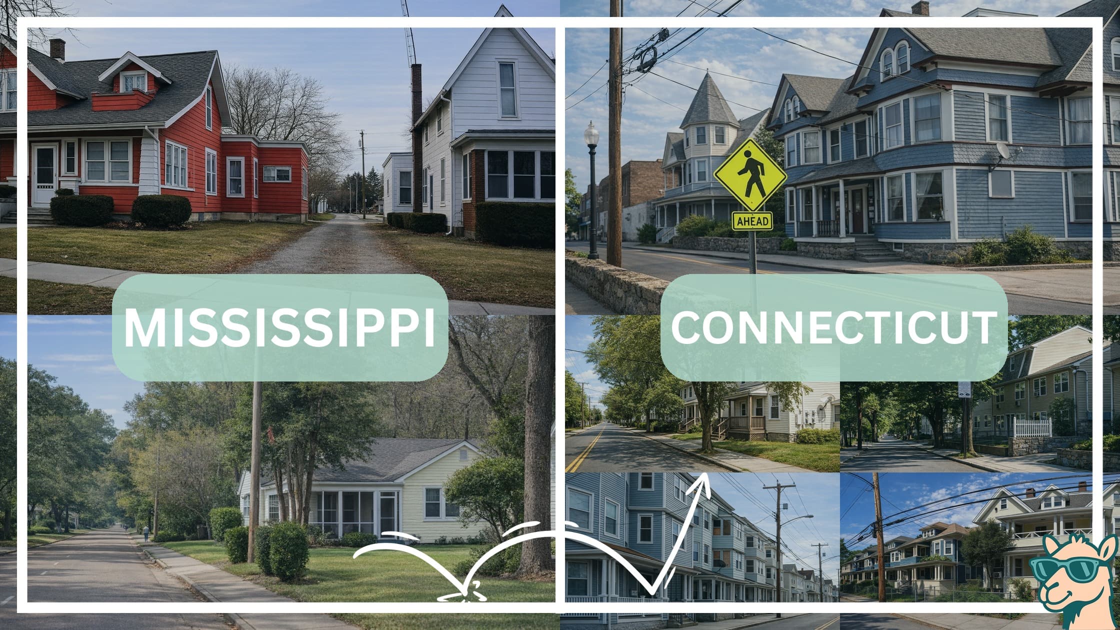 comparison of housing options and types between neighborhoods in Mississippi and Connecticut
