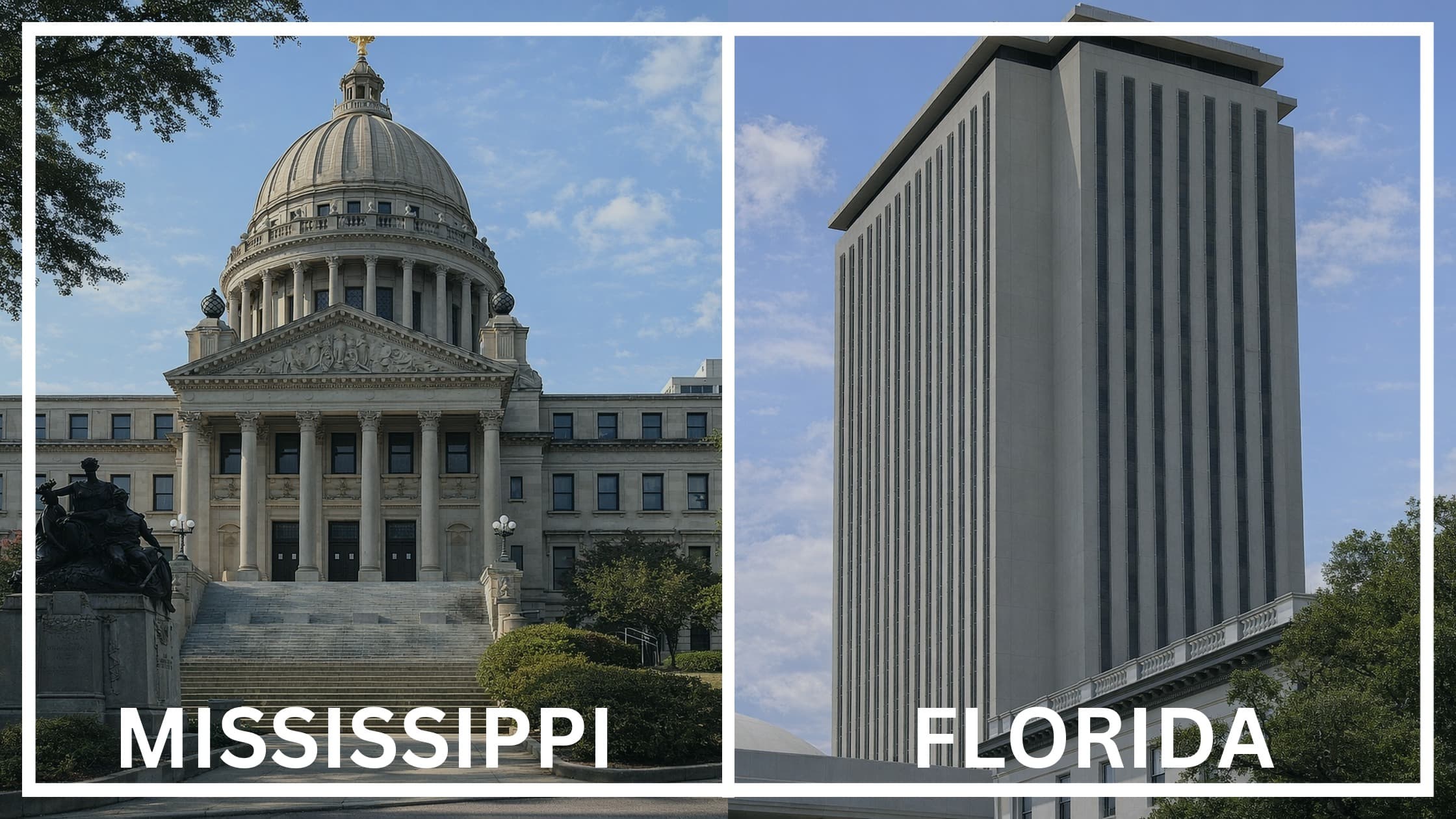 Comparing the state capitol buildings between Mississippi and Florida.