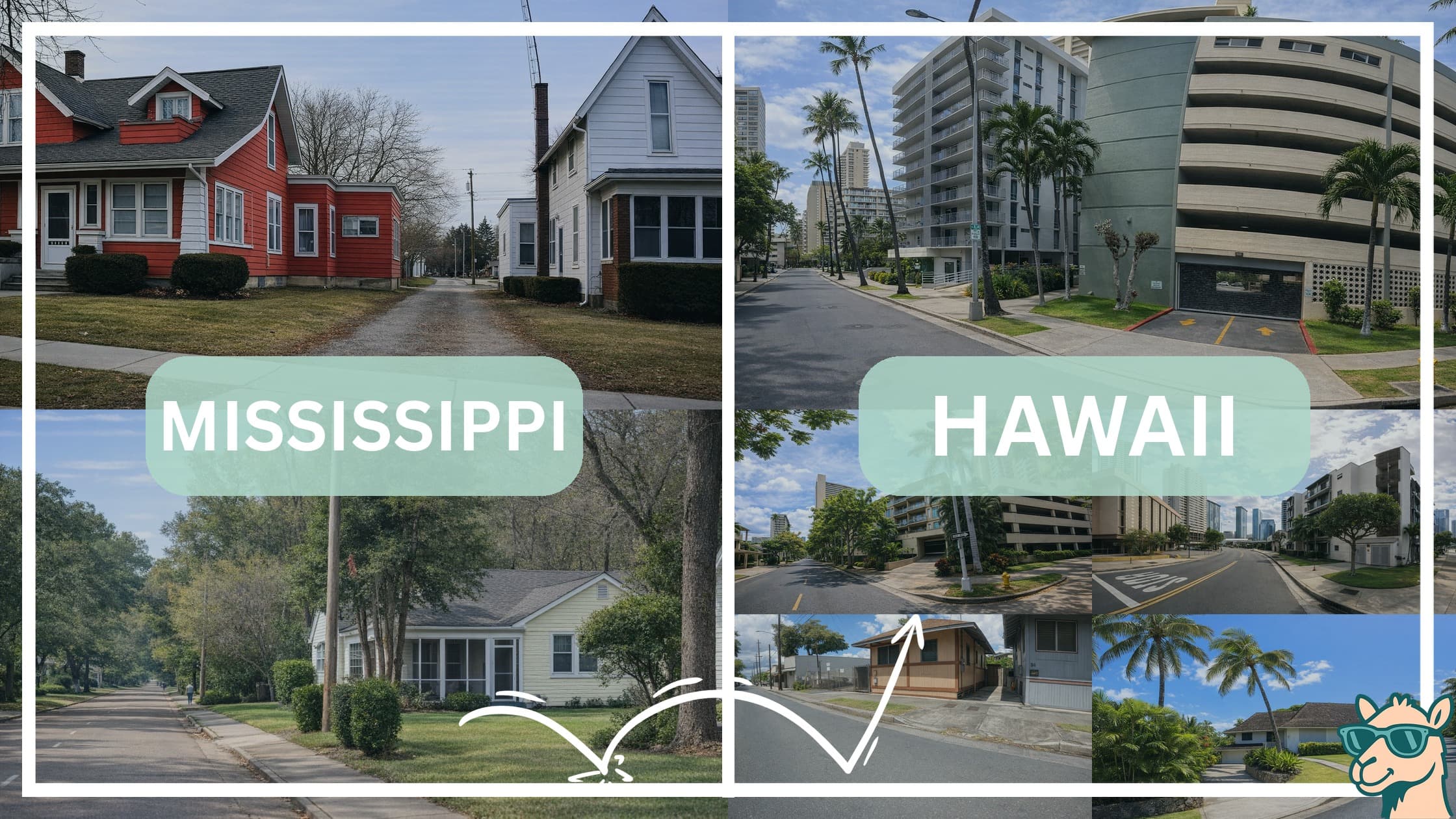 comparison of housing options and types between neighborhoods in Mississippi and Hawaii