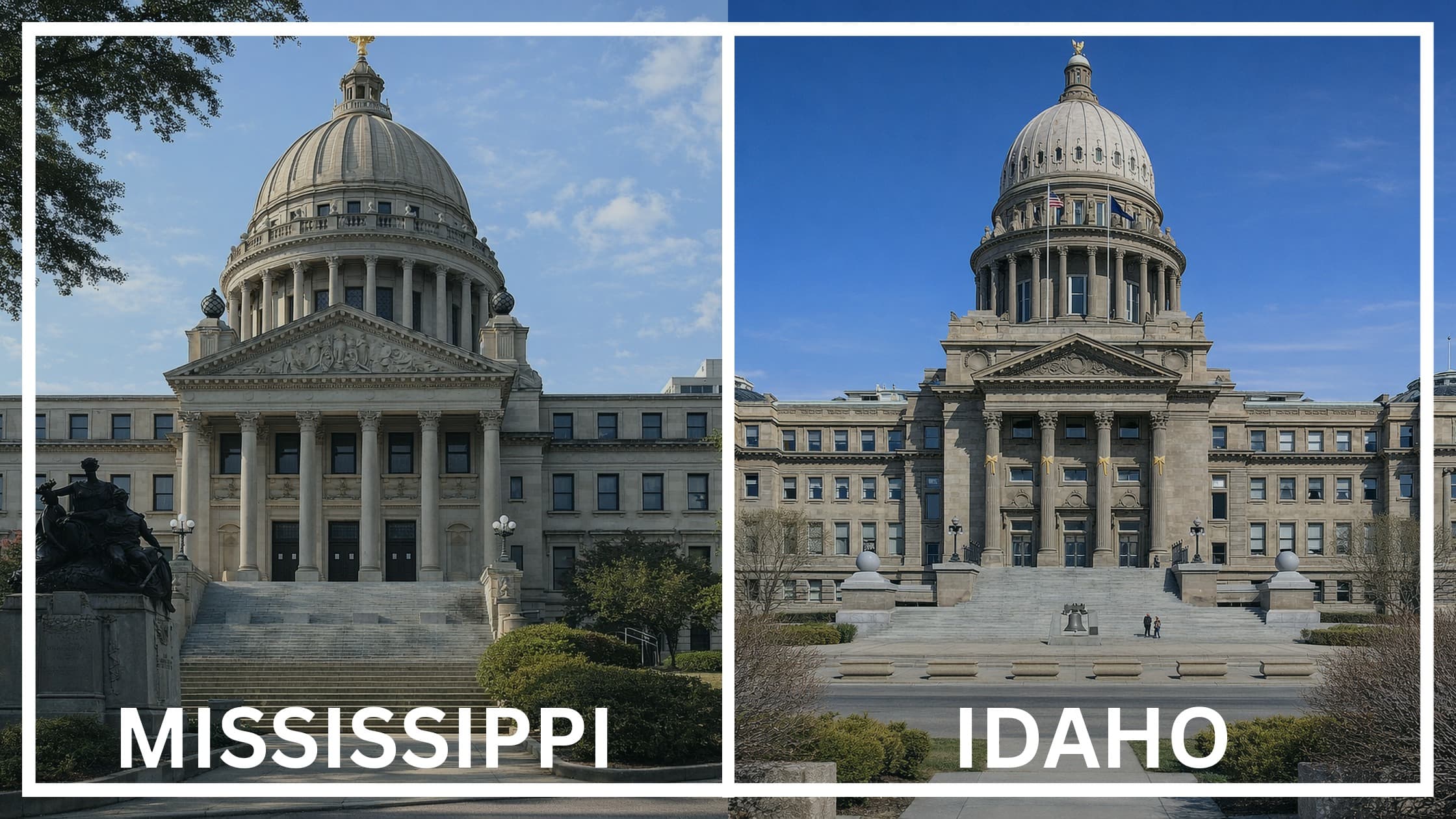 Comparing the state capitol buildings between Mississippi and Idaho.