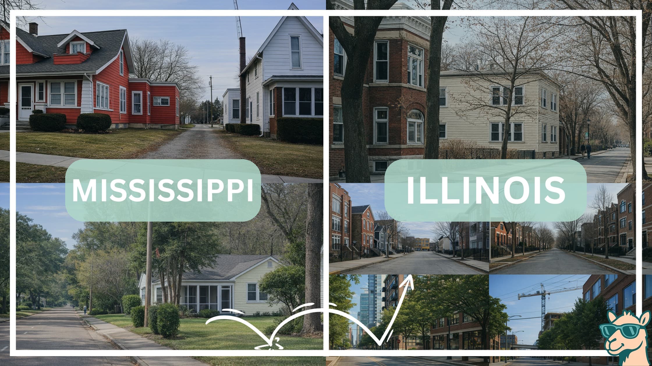 comparison of housing options and types between neighborhoods in Mississippi and Illinois