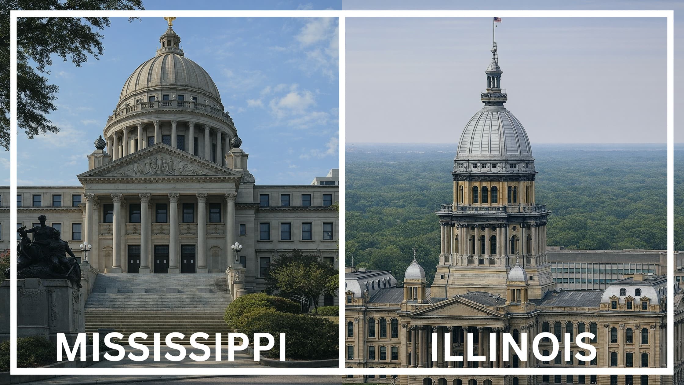 Comparing the state capitol buildings between Mississippi and Illinois.
