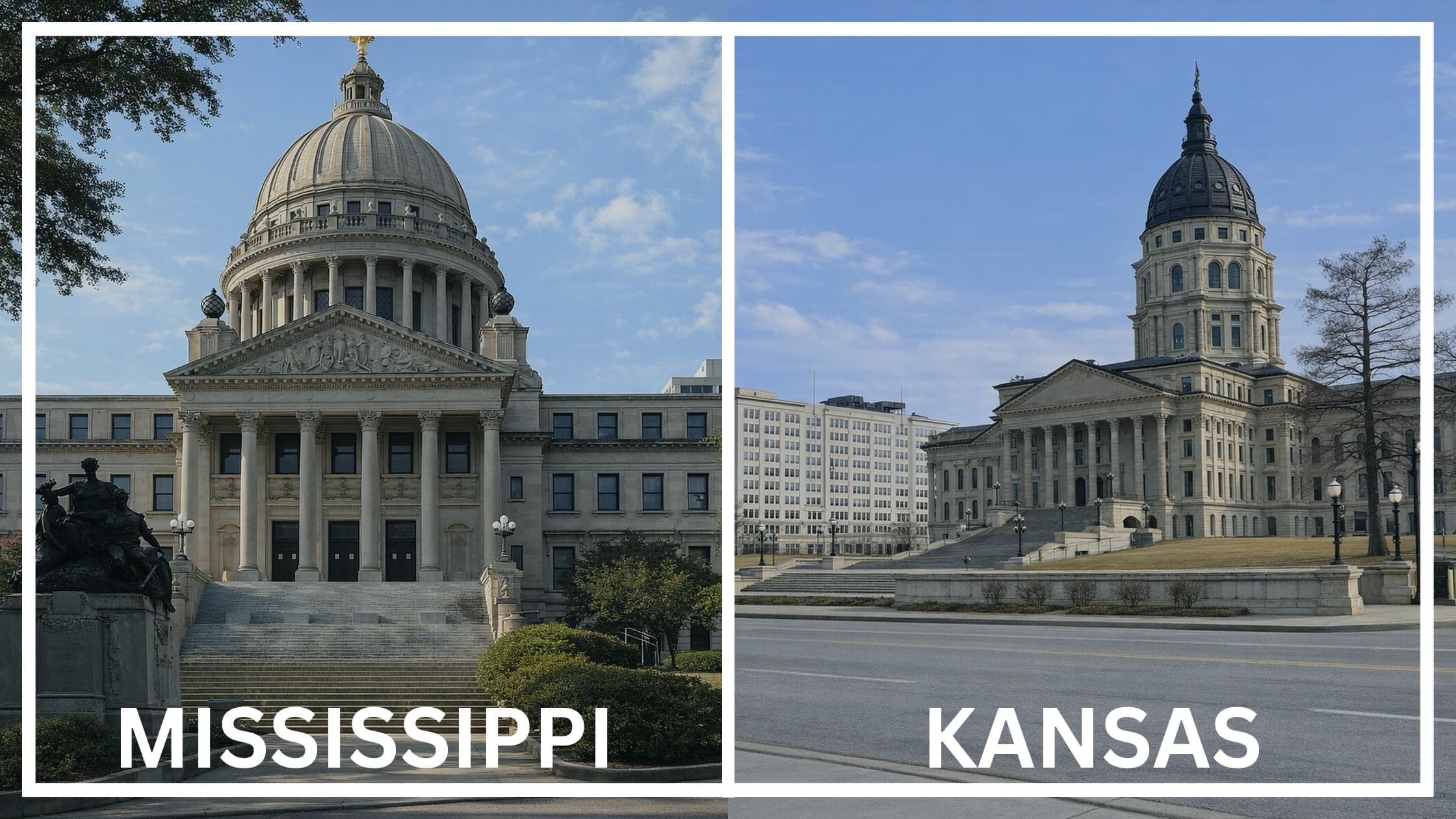 Comparing the state capitol buildings between Mississippi and Kansas.