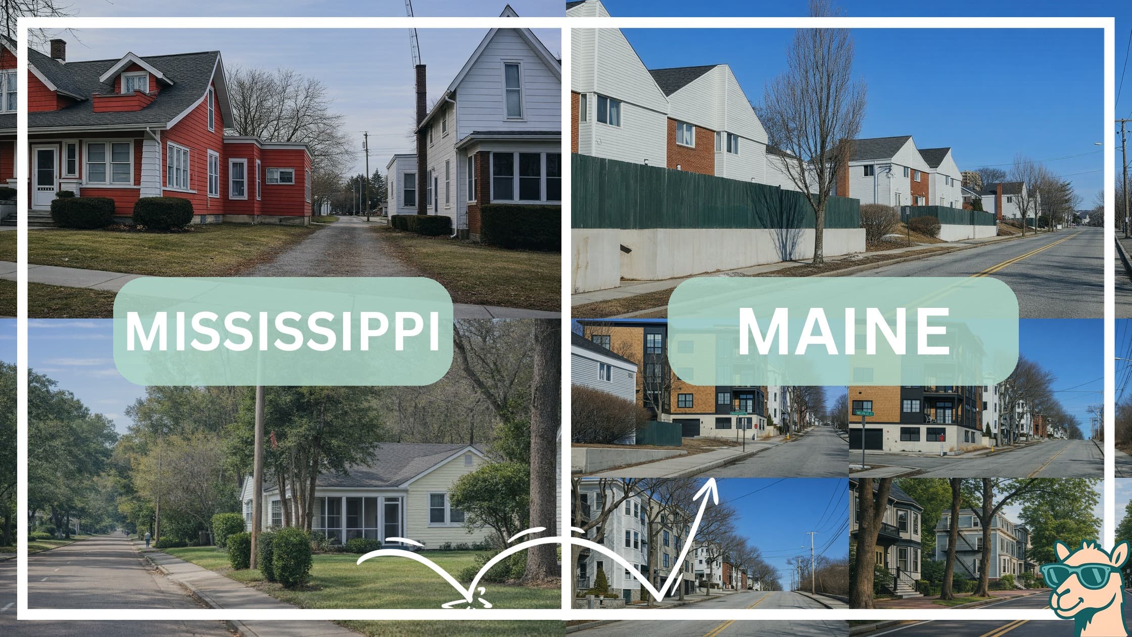 comparison of housing options and types between neighborhoods in Mississippi and Maine