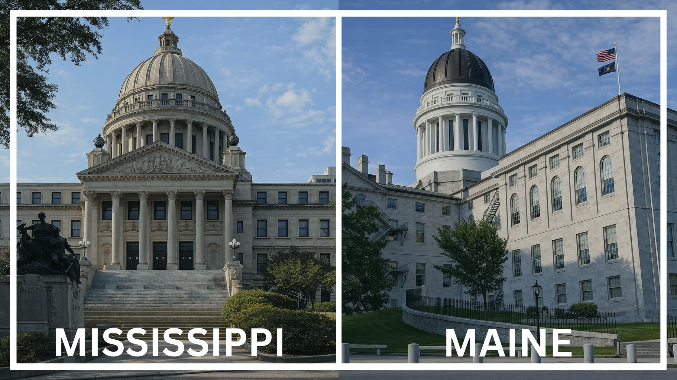 Comparing the state capitol buildings between Mississippi and Maine.