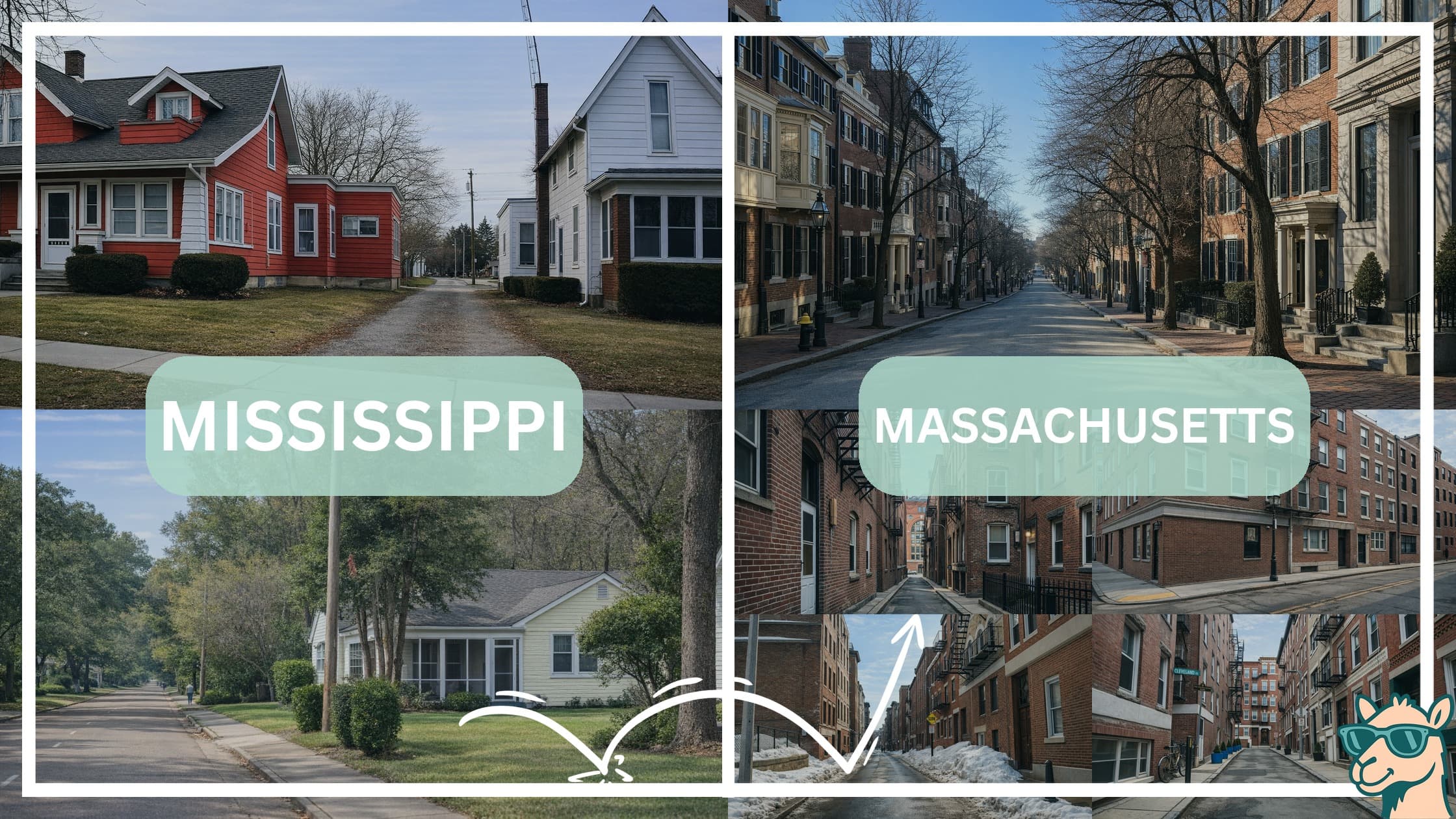 comparison of housing options and types between neighborhoods in Mississippi and Massachusetts