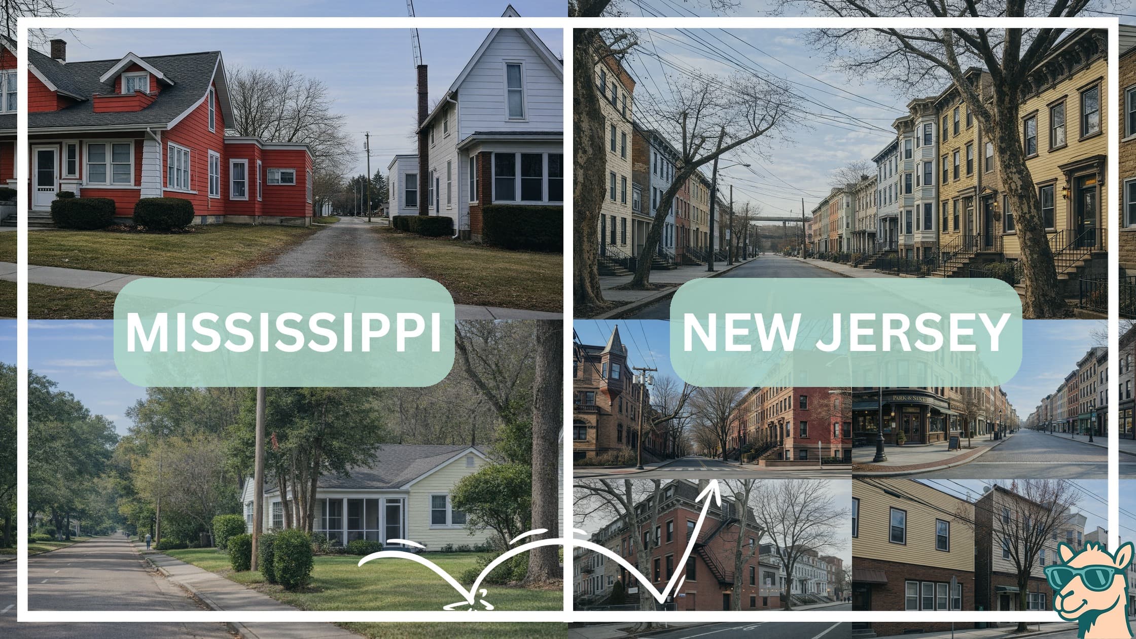 comparison of housing options and types between neighborhoods in Mississippi and New Jersey
