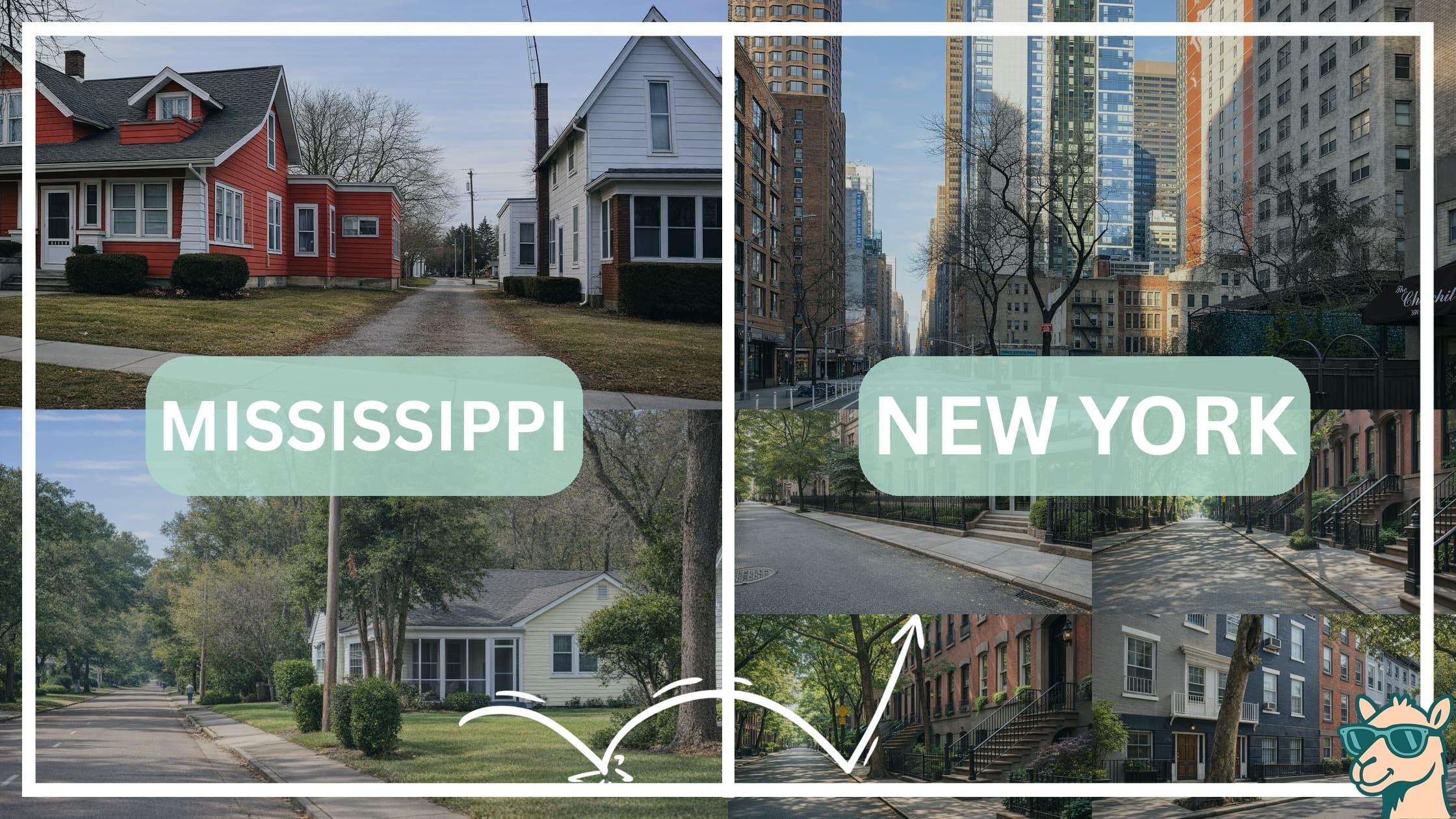 comparison of housing options and types between neighborhoods in Mississippi and New York