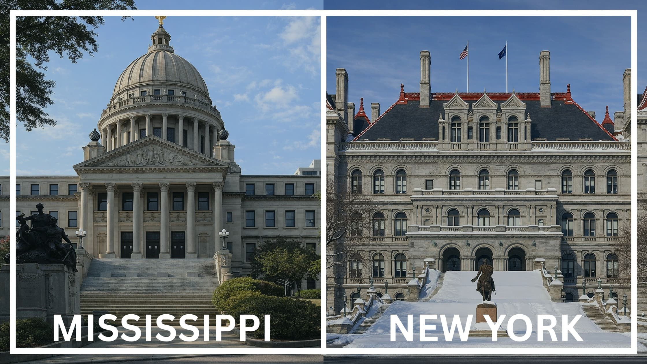 Comparing the state capitol buildings between Mississippi and New York.