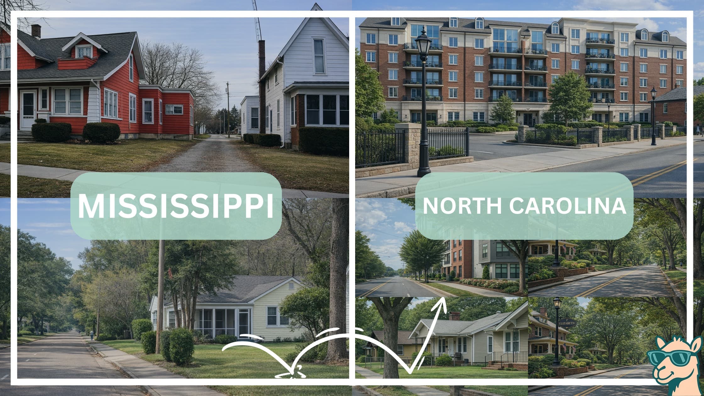comparison of housing options and types between neighborhoods in Mississippi and North Carolina