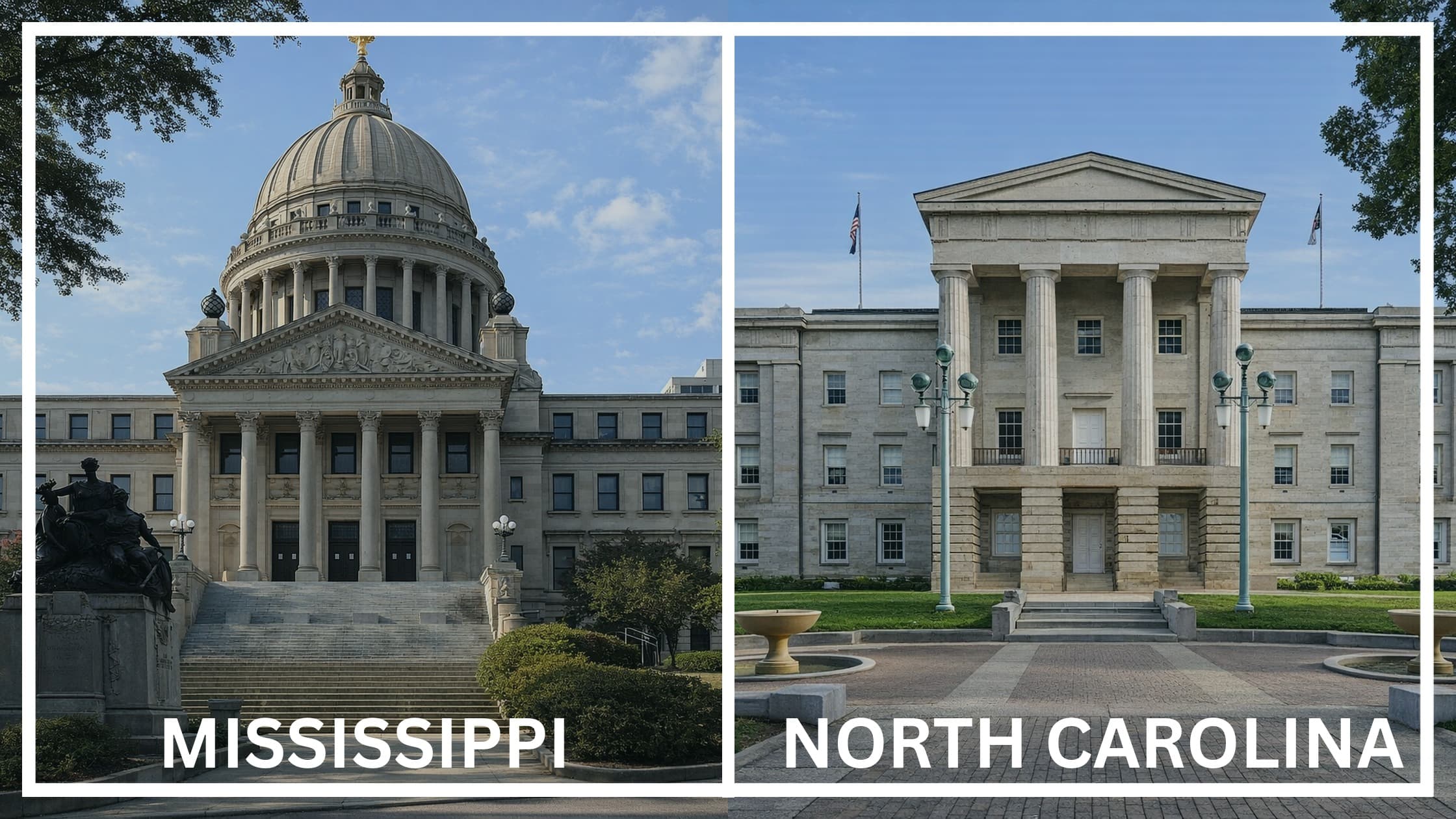 Comparing the state capitol buildings between Mississippi and North Carolina.