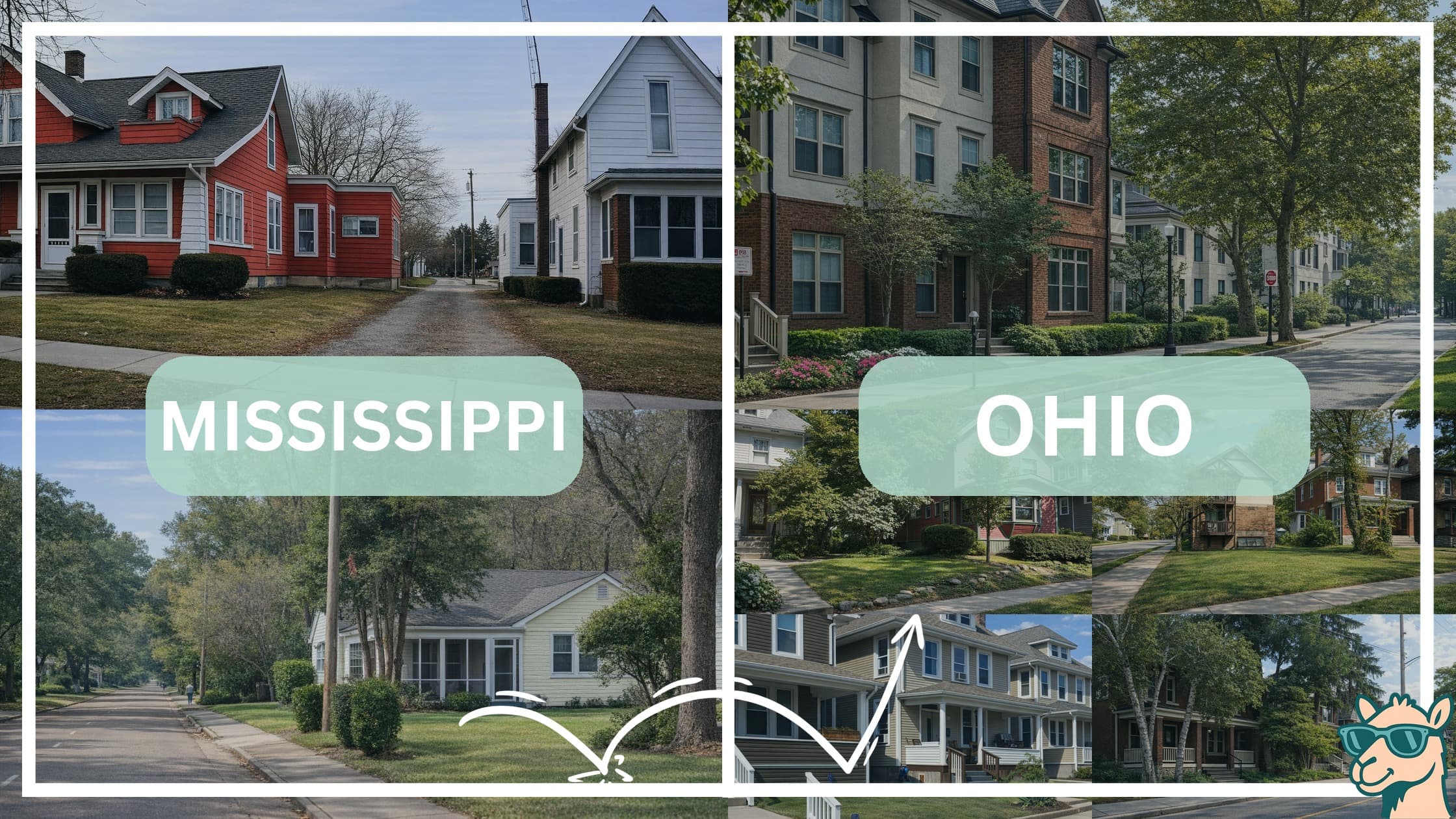 comparison of housing options and types between neighborhoods in Mississippi and Ohio