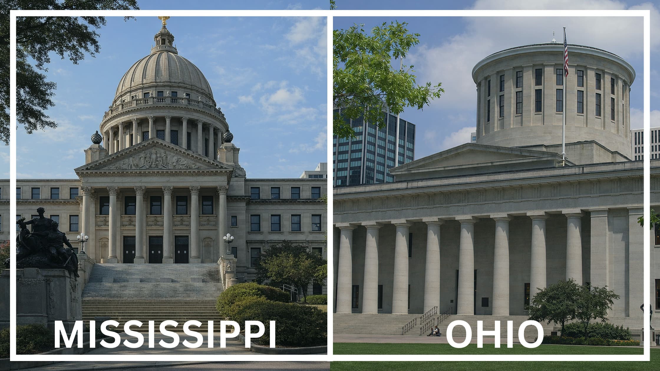 Comparing the state capitol buildings between Mississippi and Ohio.