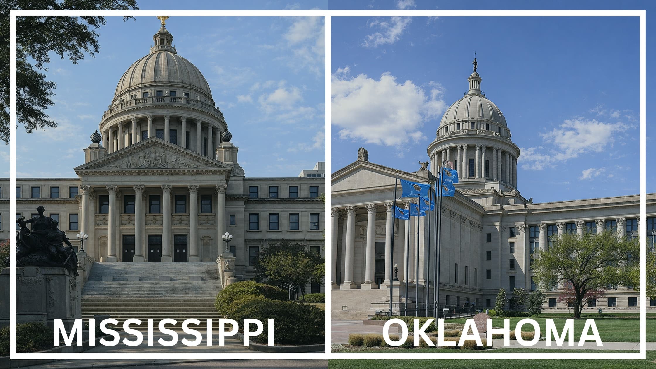 Comparing the state capitol buildings between Mississippi and Oklahoma.