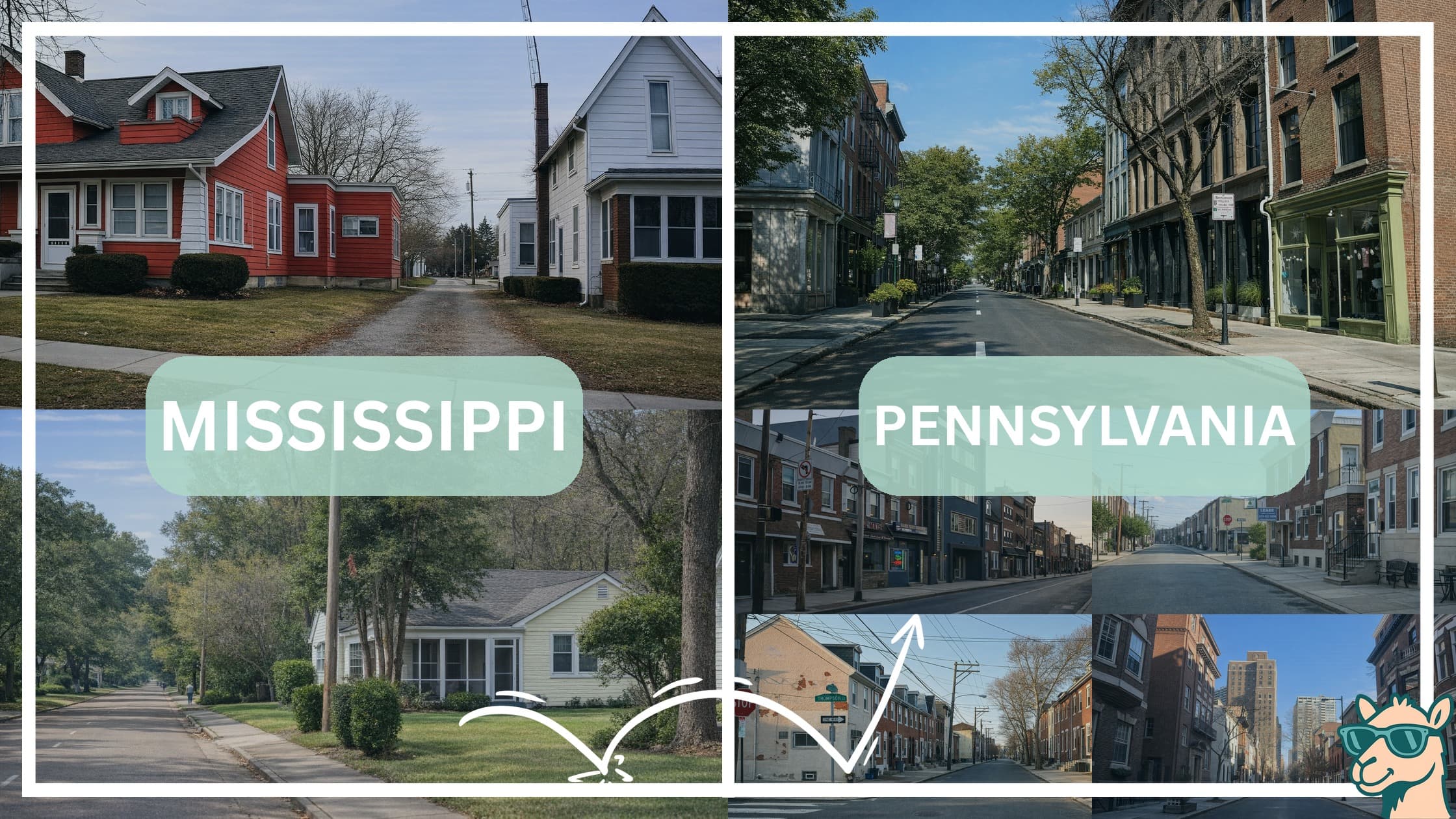 comparison of housing options and types between neighborhoods in Mississippi and Pennsylvania