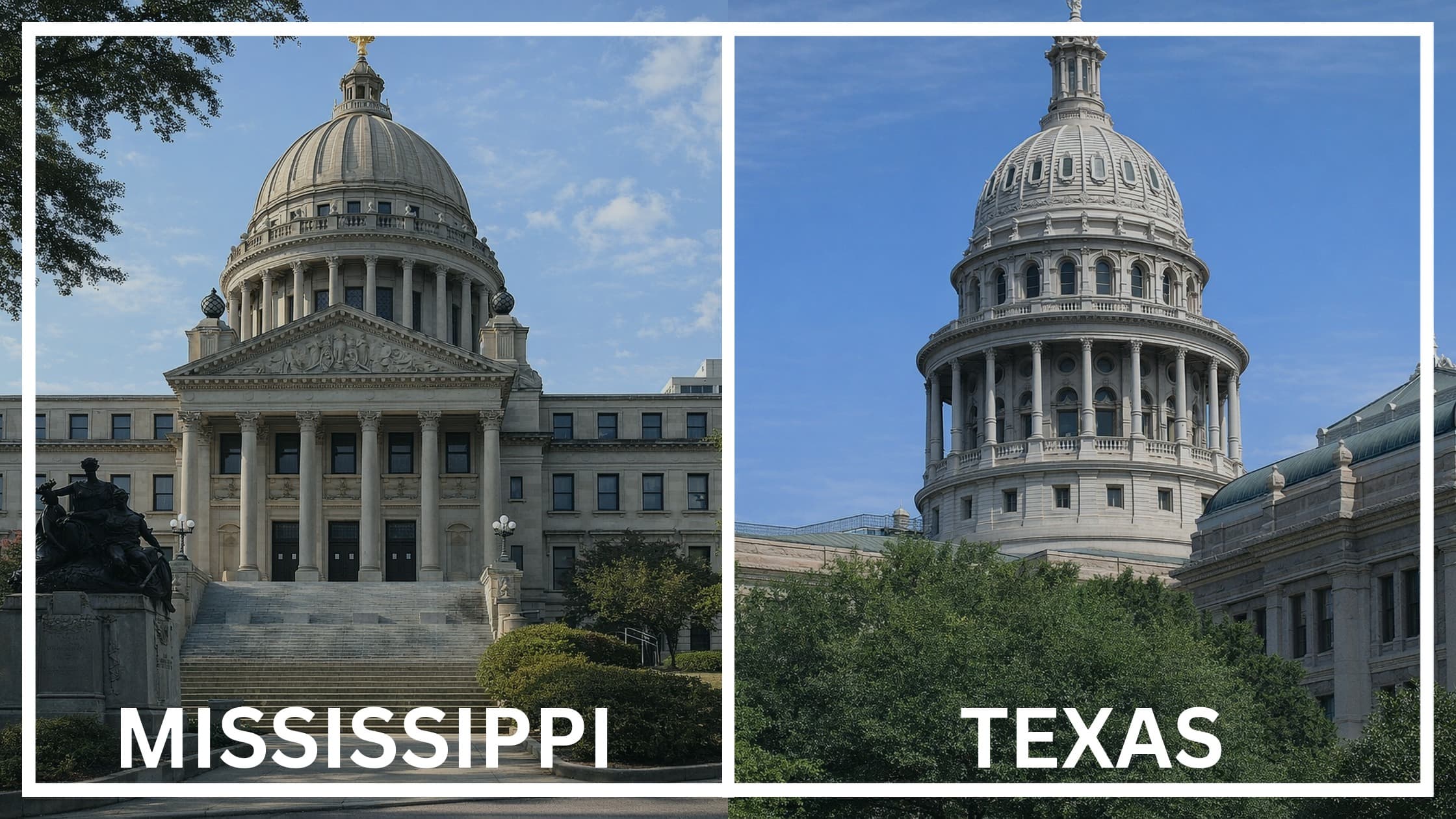 Comparing the state capitol buildings between Mississippi and Texas.