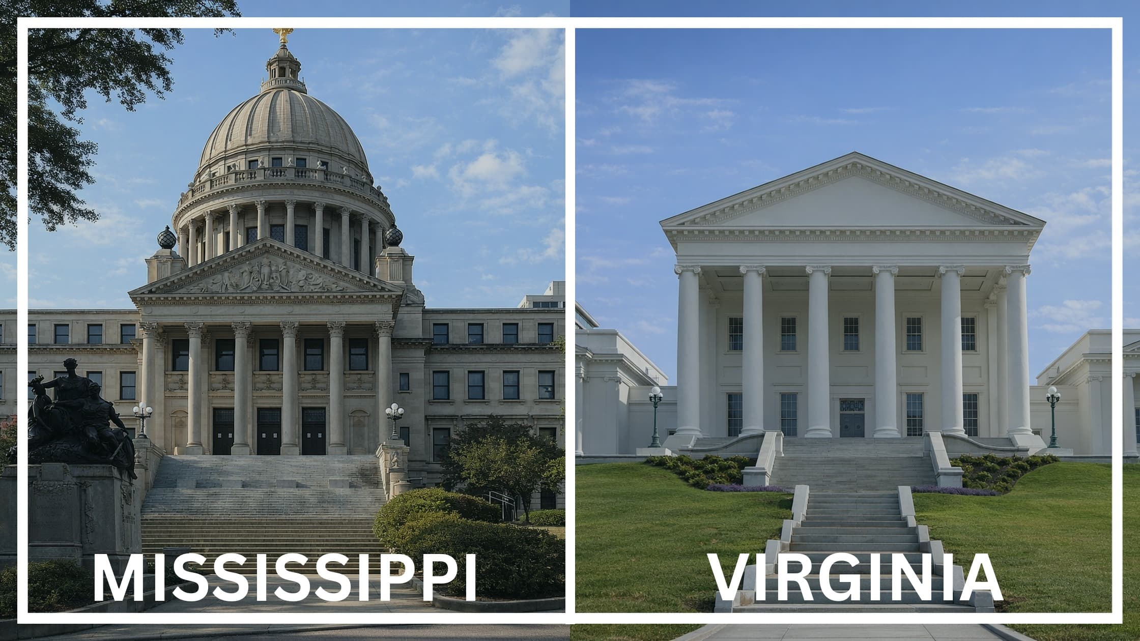 Comparing the state capitol buildings between Mississippi and Virginia.