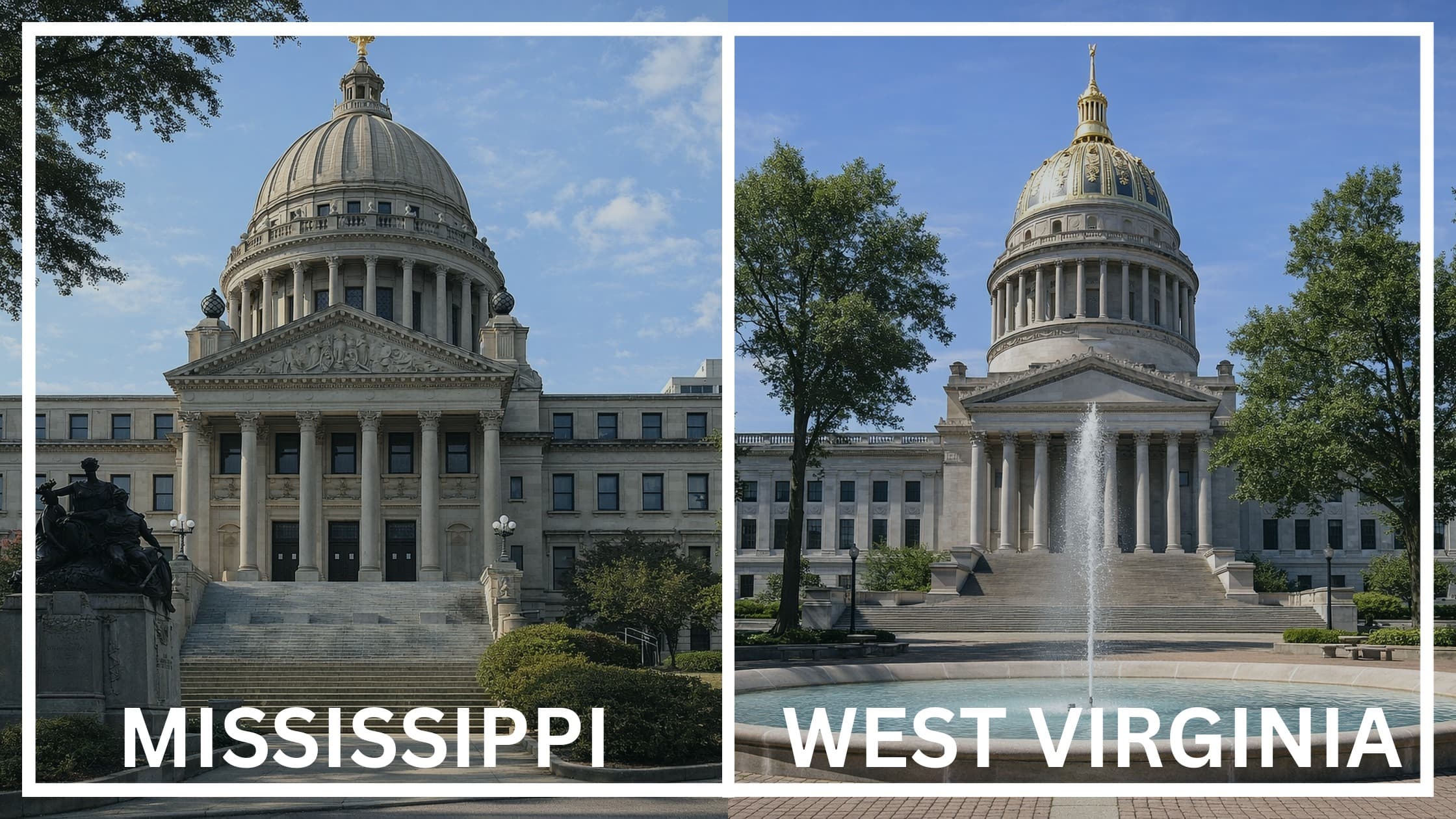Comparing the state capitol buildings between Mississippi and West Virginia.