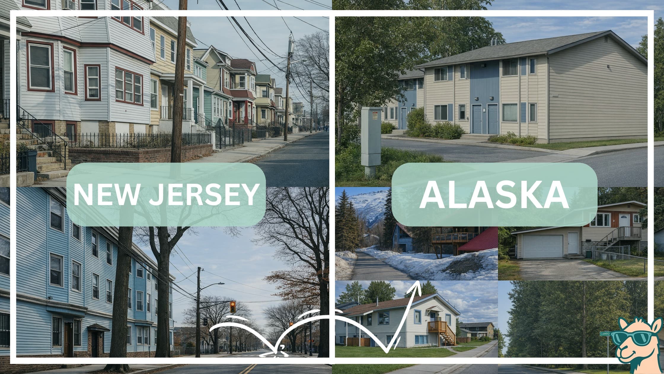 comparison of housing options and types between neighborhoods in New Jersey and Alaska