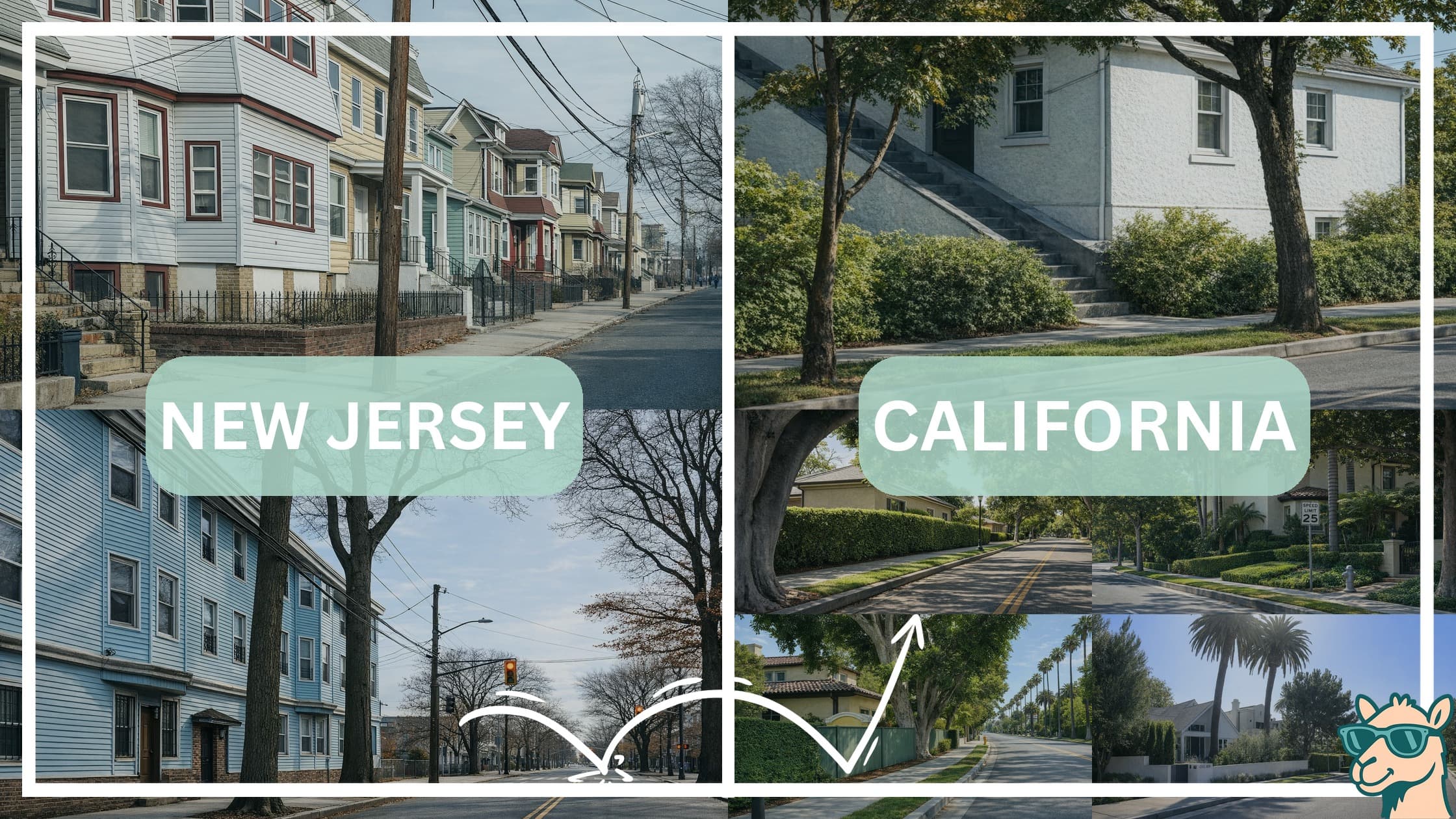 comparison of housing options and types between neighborhoods in New Jersey and California