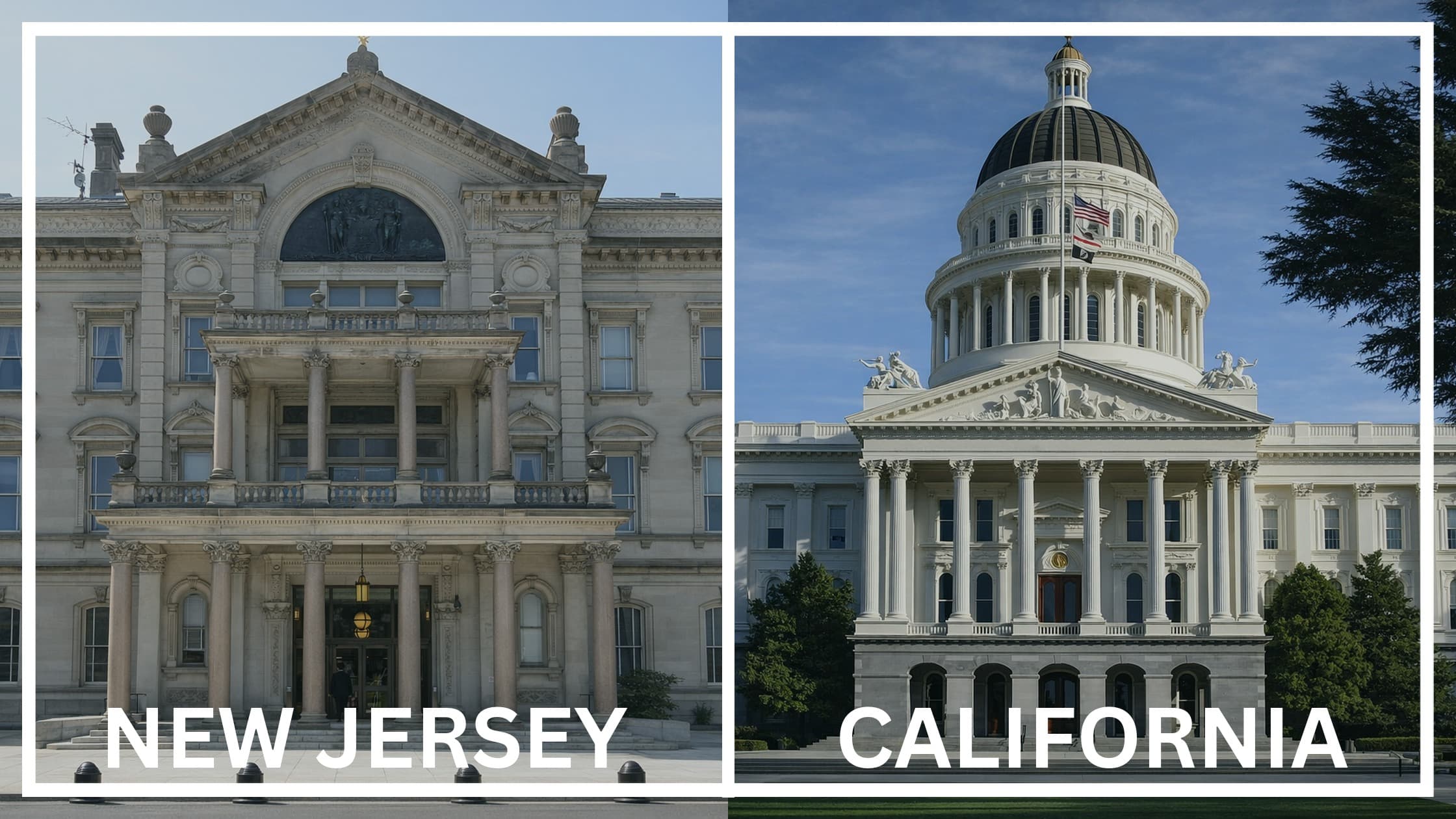 Comparing the state capitol buildings between New Jersey and California.