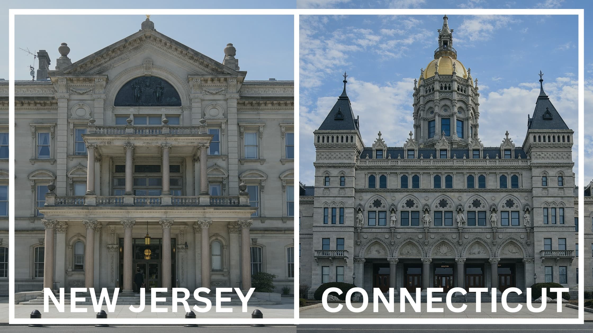 Comparing the state capitol buildings between New Jersey and Connecticut.
