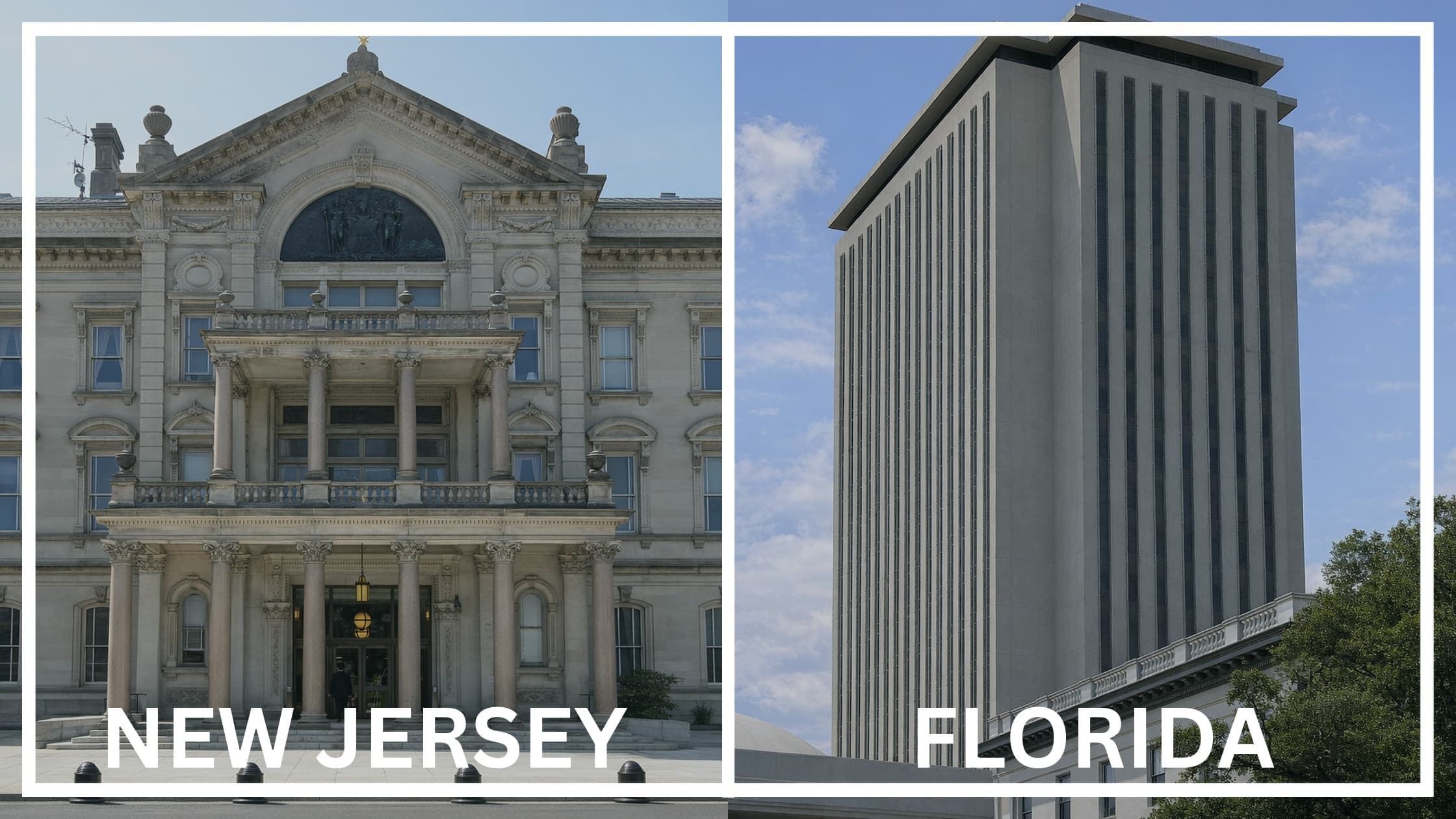 Comparing the state capitol buildings between New Jersey and Florida.