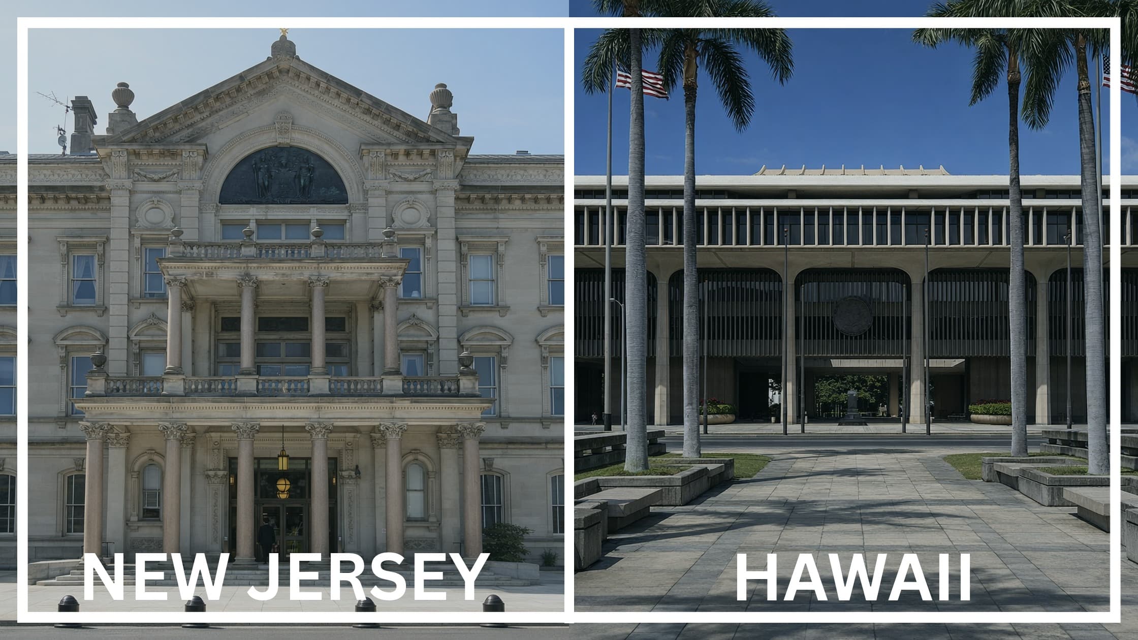 Comparing the state capitol buildings between New Jersey and Hawaii.