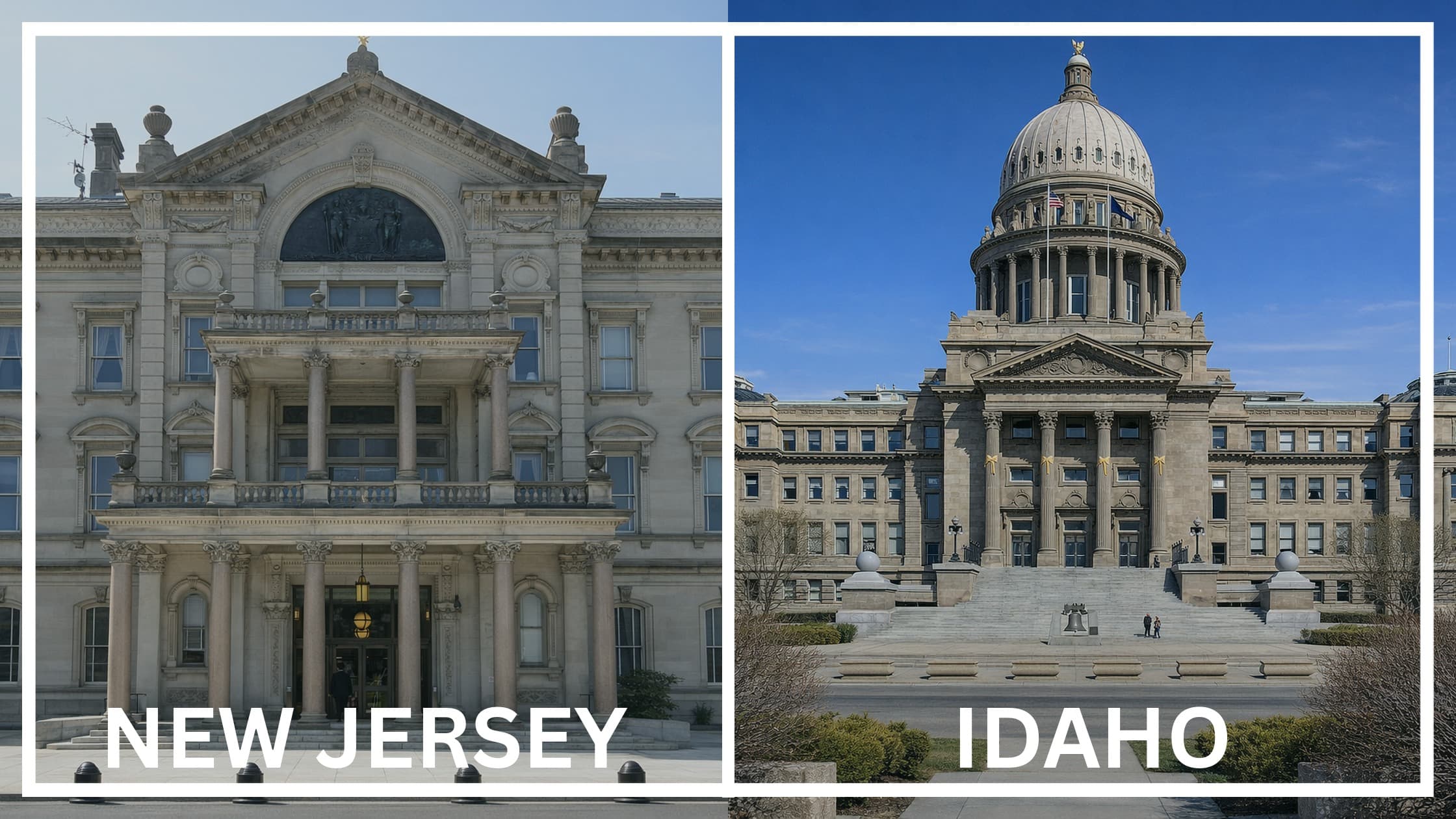 Comparing the state capitol buildings between New Jersey and Idaho.
