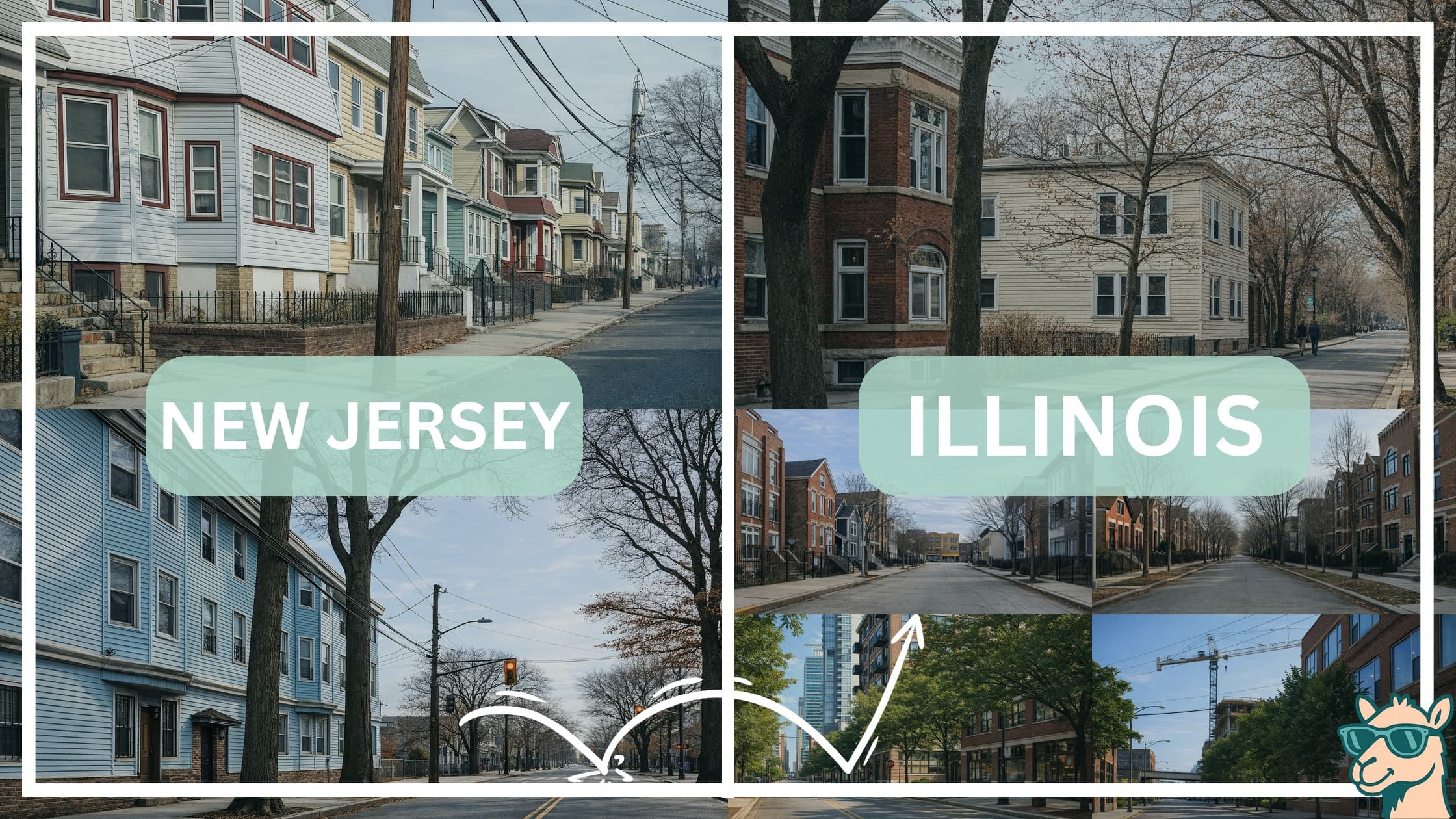 comparison of housing options and types between neighborhoods in New Jersey and Illinois