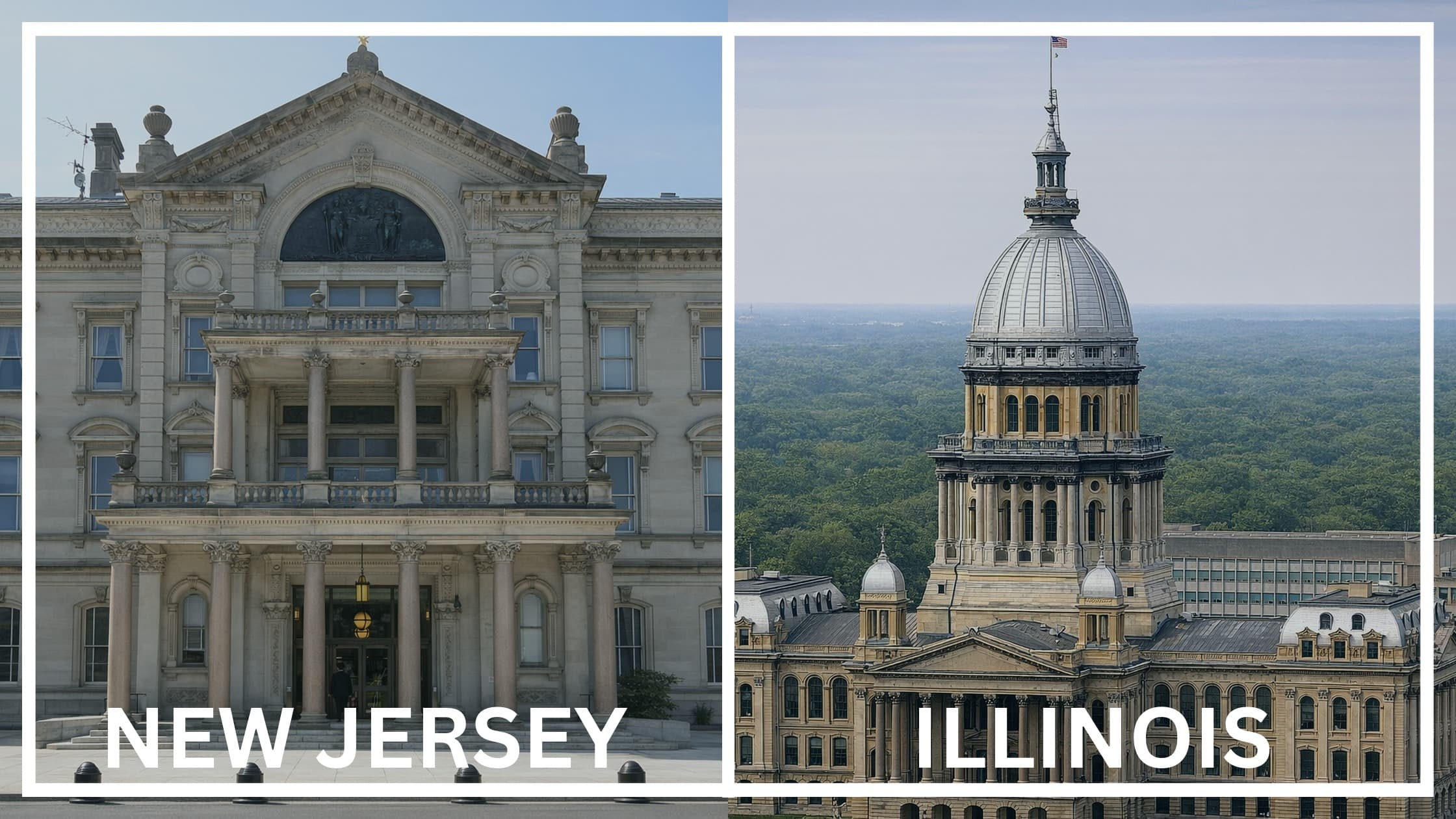 Comparing the state capitol buildings between New Jersey and Illinois.
