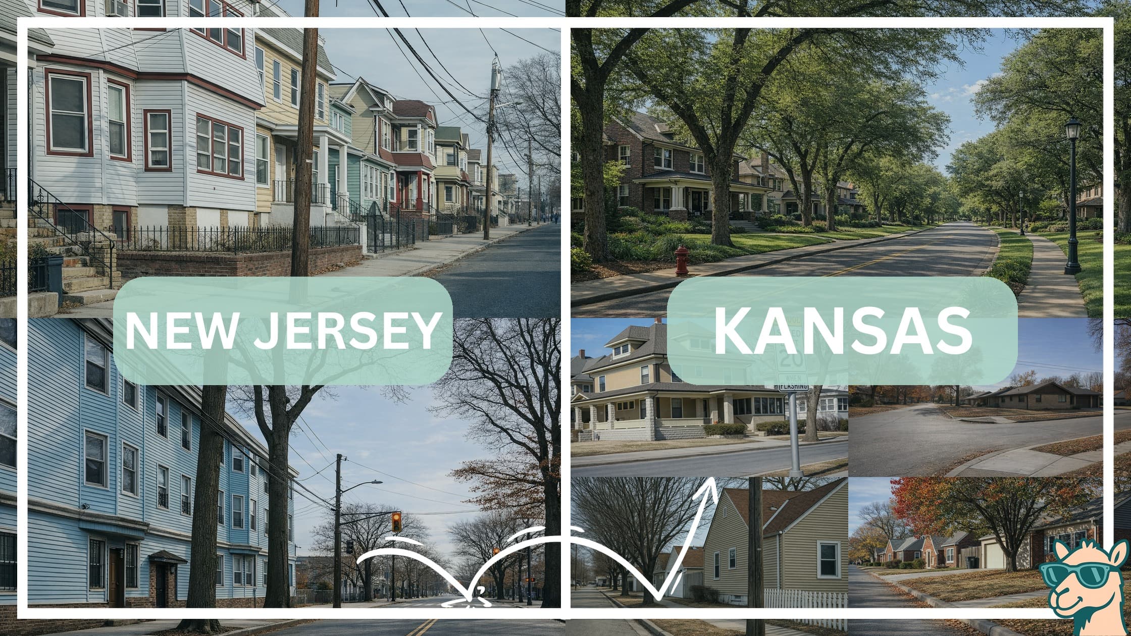 comparison of housing options and types between neighborhoods in New Jersey and Kansas