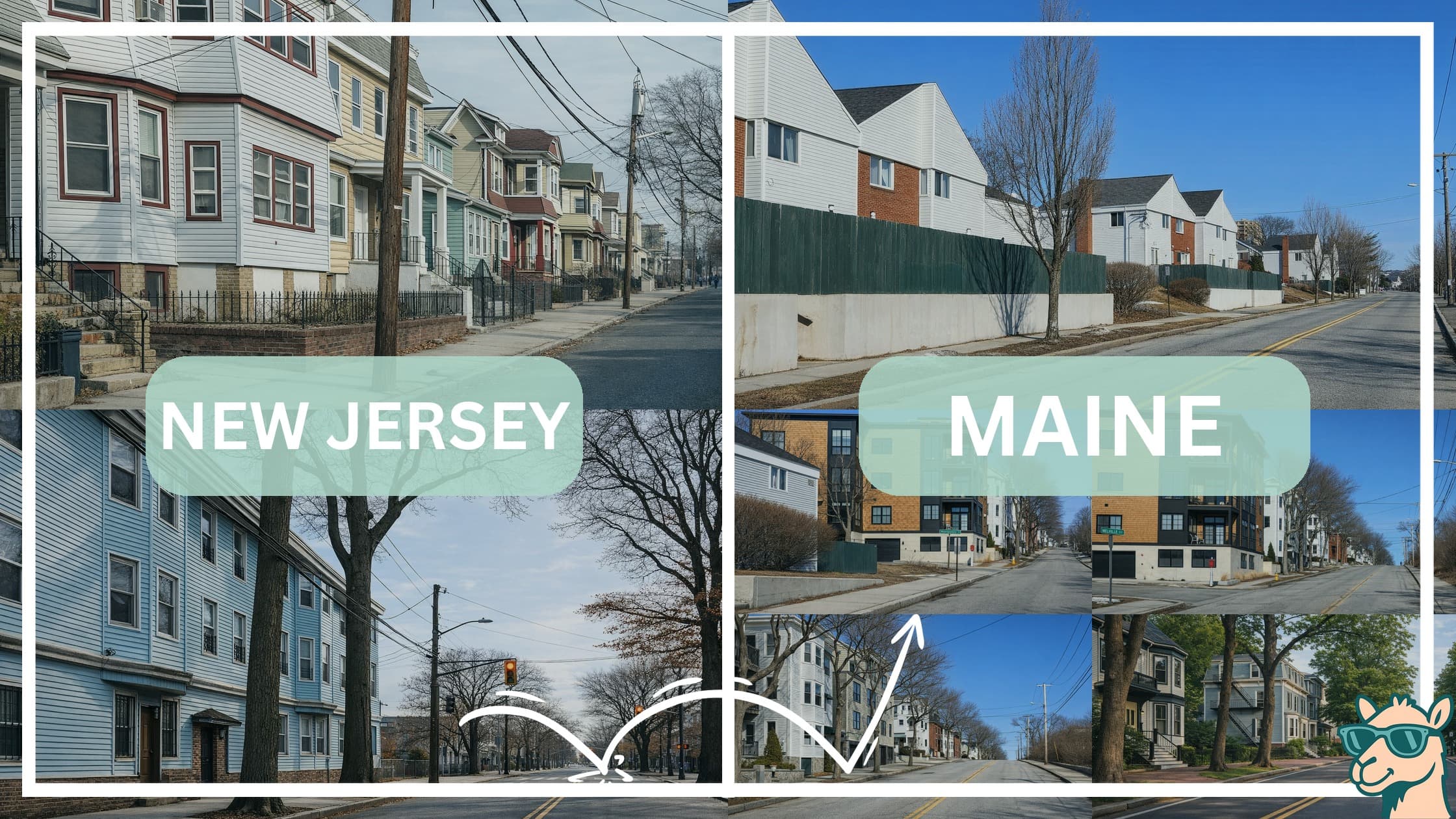 comparison of housing options and types between neighborhoods in New Jersey and Maine