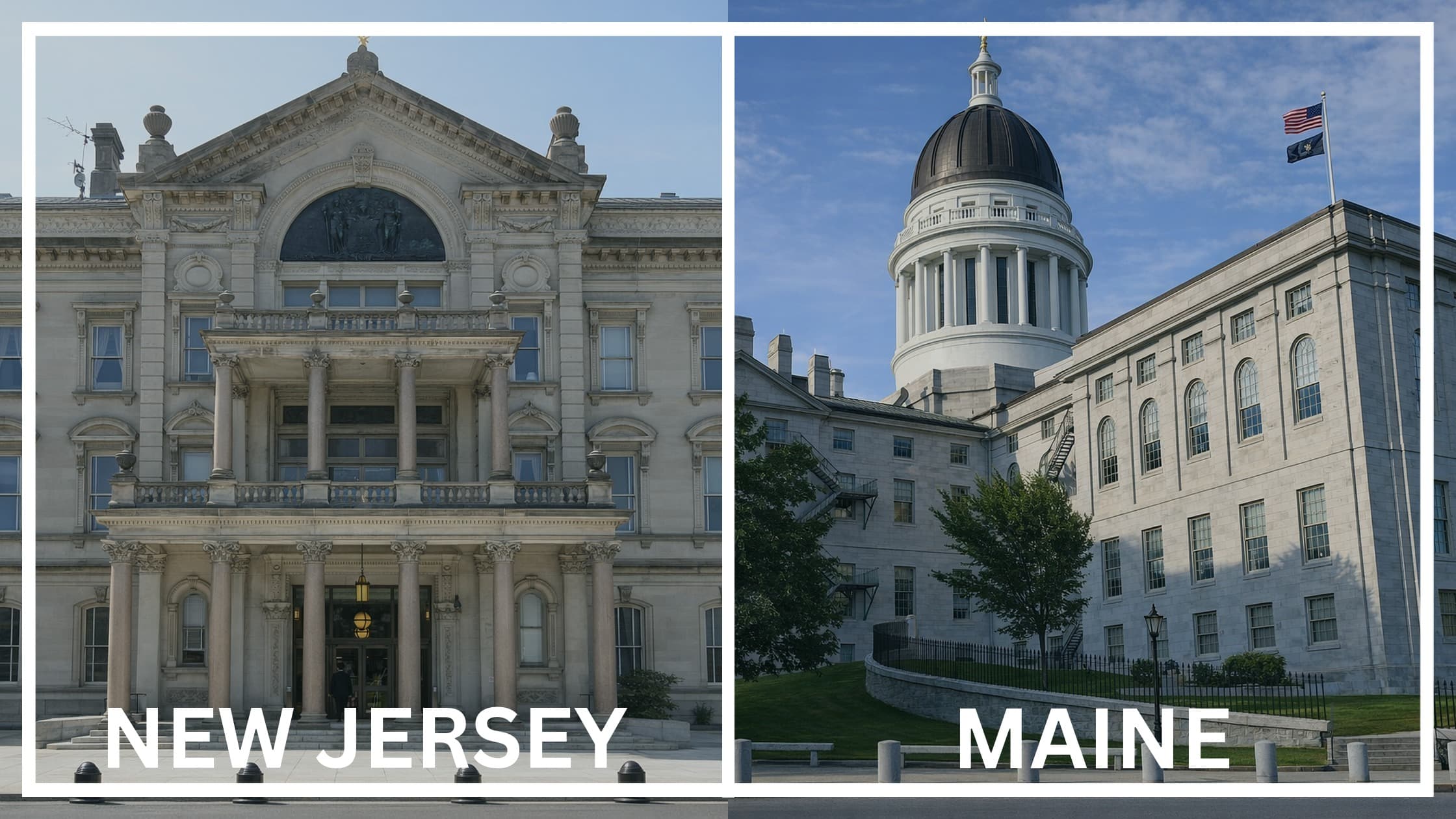 Comparing the state capitol buildings between New Jersey and Maine.