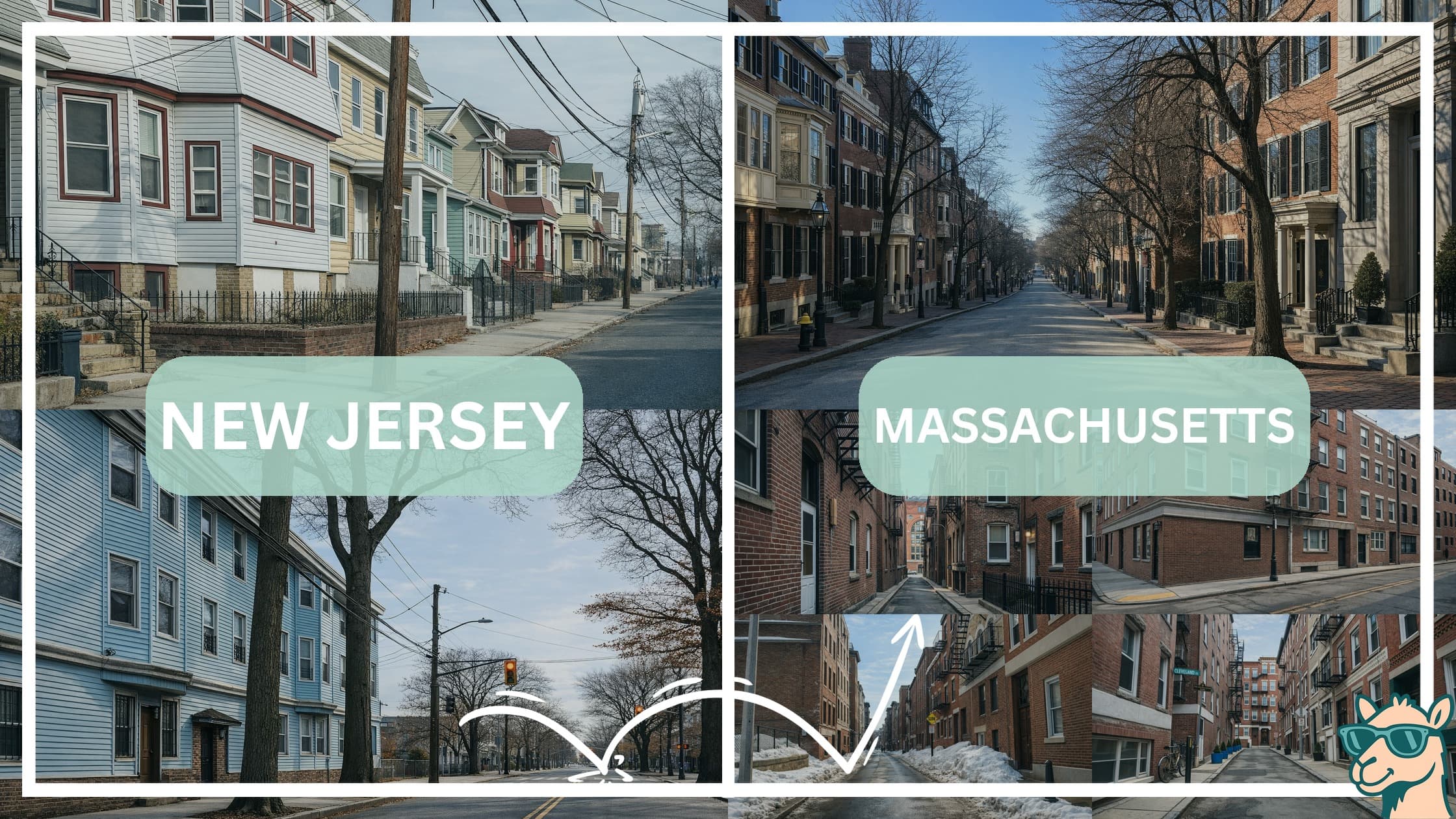 comparison of housing options and types between neighborhoods in New Jersey and Massachusetts