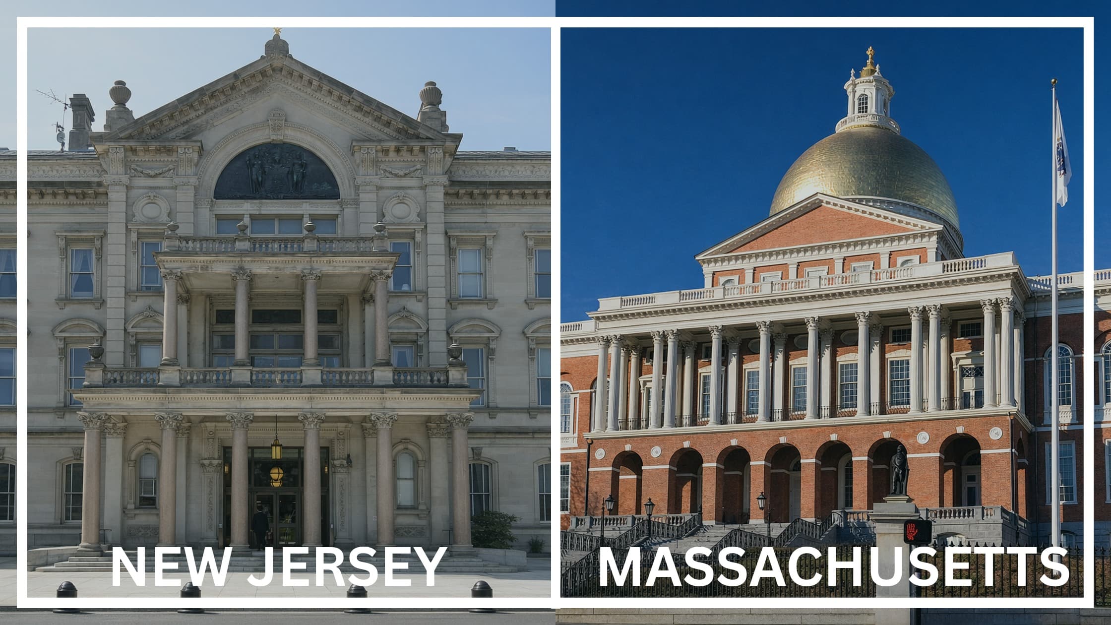 Comparing the state capitol buildings between New Jersey and Massachusetts.
