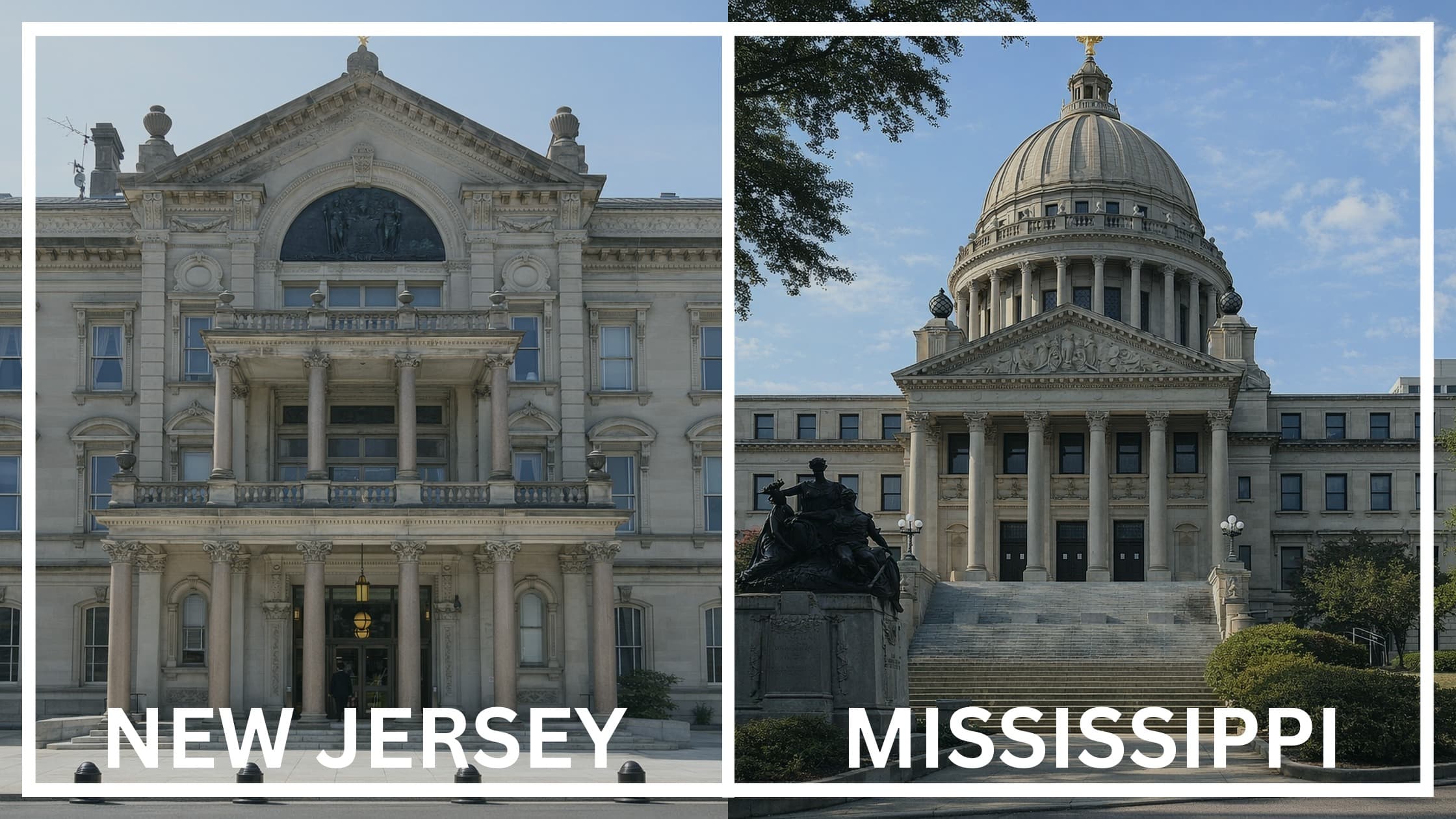 Comparing the state capitol buildings between New Jersey and Mississippi.