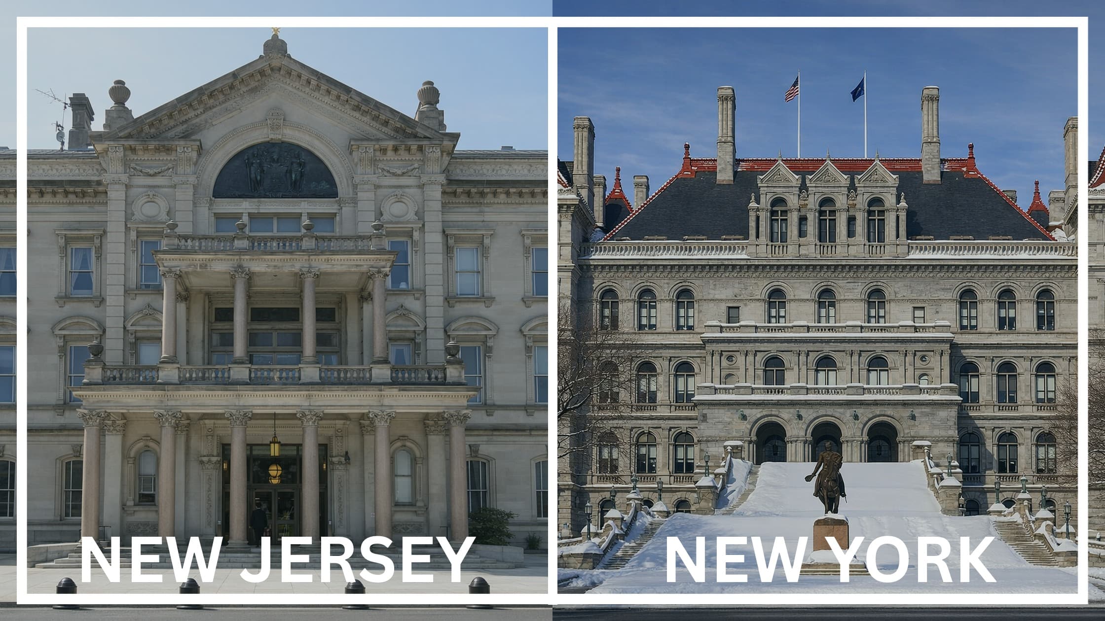 Comparing the state capitol buildings between New Jersey and New York.