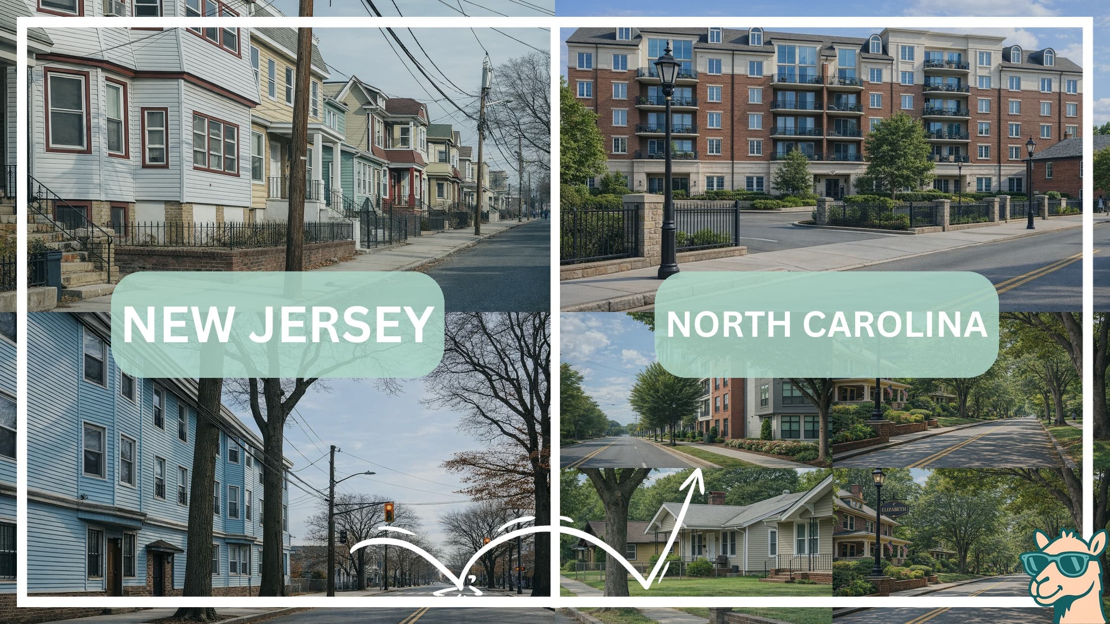 comparison of housing options and types between neighborhoods in New Jersey and North Carolina