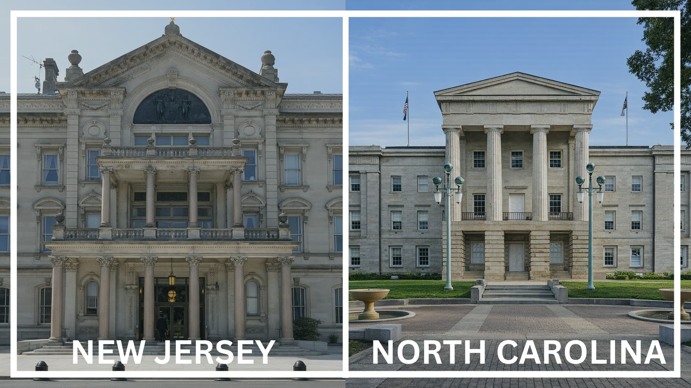 Comparing the state capitol buildings between New Jersey and North Carolina.